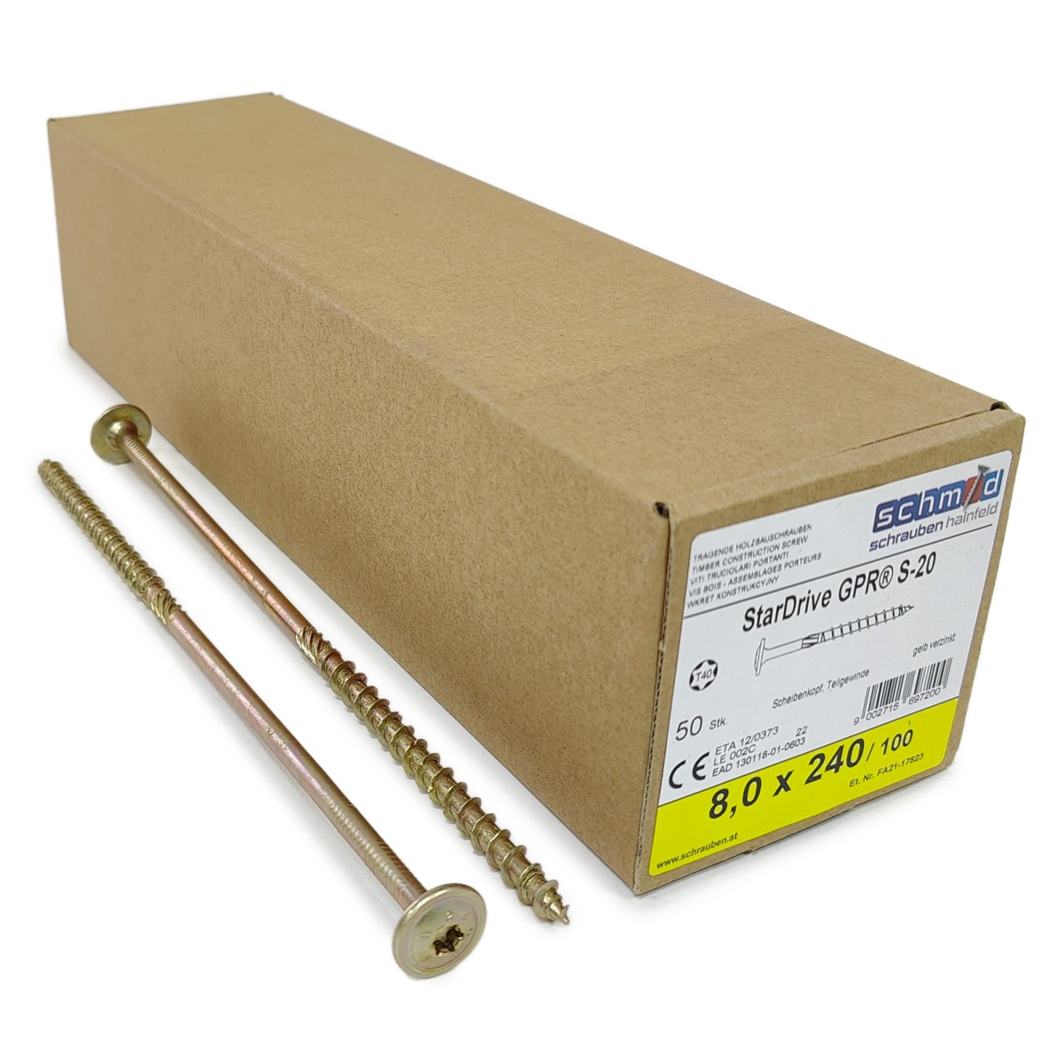 Упаковка шурупов Schmid StarDrive GPR TK TX40 8.0х240/100 желтый цинк, тарелка 50шт/уп купить в Санкт-Петербурге