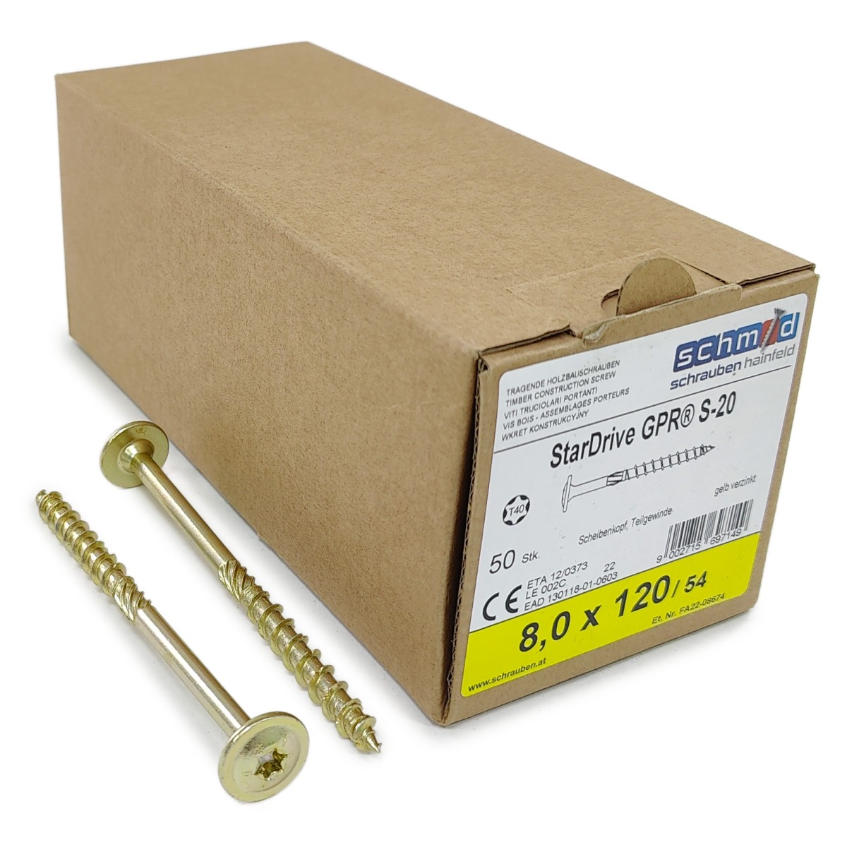 Упаковка шурупов Schmid StarDrive GPR TK TX40 8.0х120/54 желтый цинк, тарелка 50шт/уп купить в Санкт-Петербурге