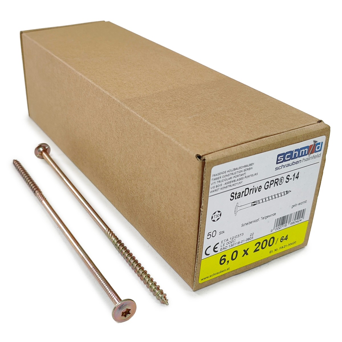 Упаковка шурупов Schmid StarDrive GPR TK TX30 6.0х200/64 желтый цинк, тарелка 50шт/уп купить в Санкт-Петербурге