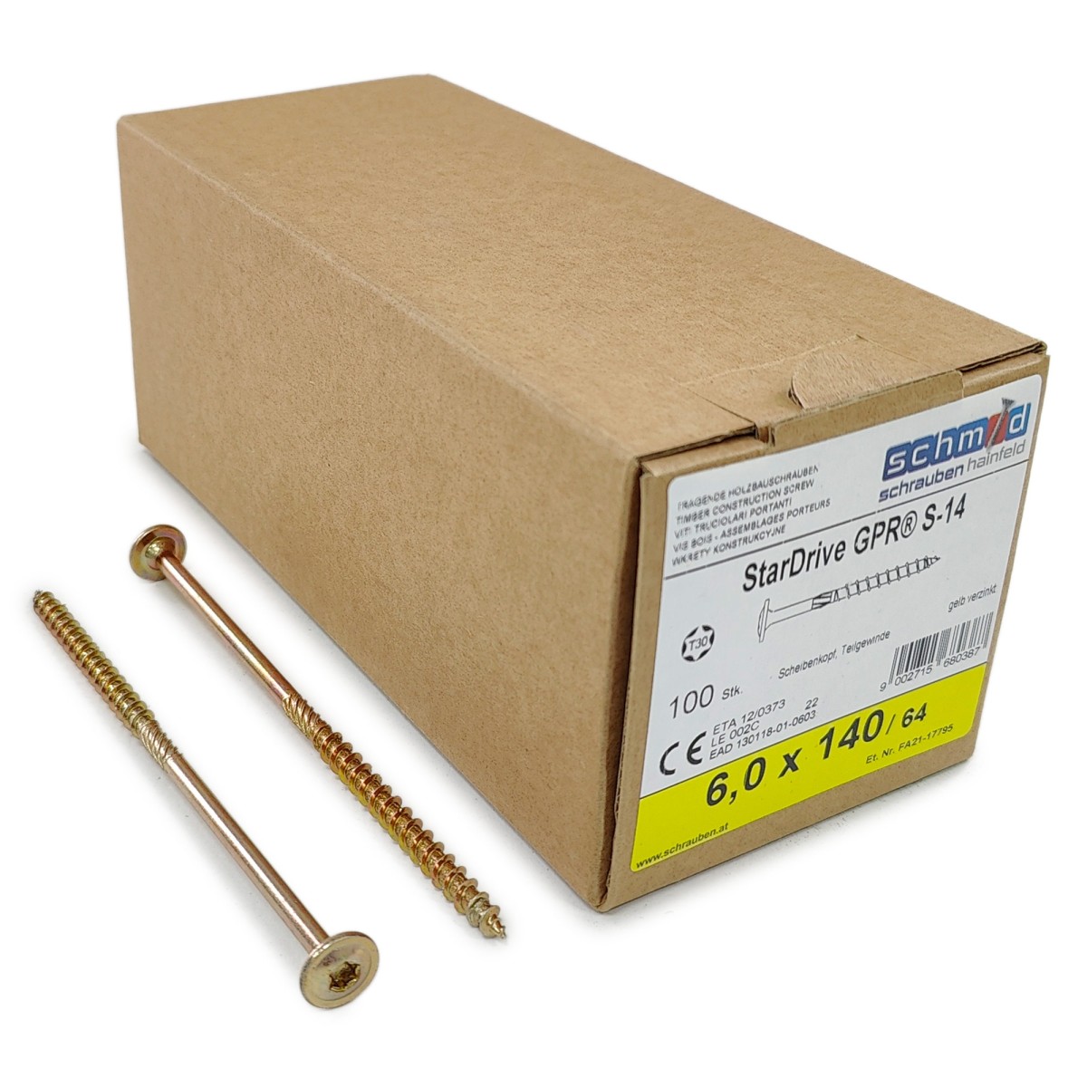Упаковка шурупов Schmid StarDrive GPR TK TX30 6.0х140/64 желтый цинк, тарелка 100шт/уп купить в Санкт-Петербурге