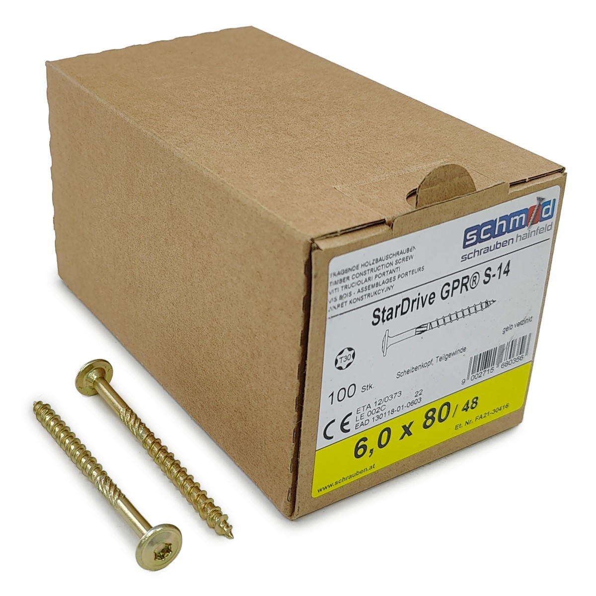Упаковка шурупов Schmid StarDrive GPR TK TX30 6.0х80/48 желтый цинк, тарелка 100шт/уп купить в Санкт-Петербурге