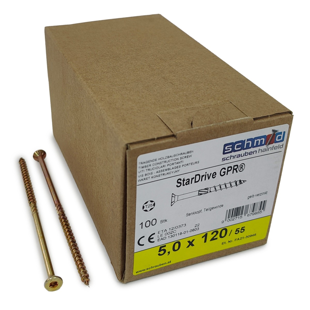 Упаковка шурупов Schmid StarDrive GPR SK TX25 5.0.120/55 желтый цинк, потай 100шт/уп купить в Санкт-Петербурге