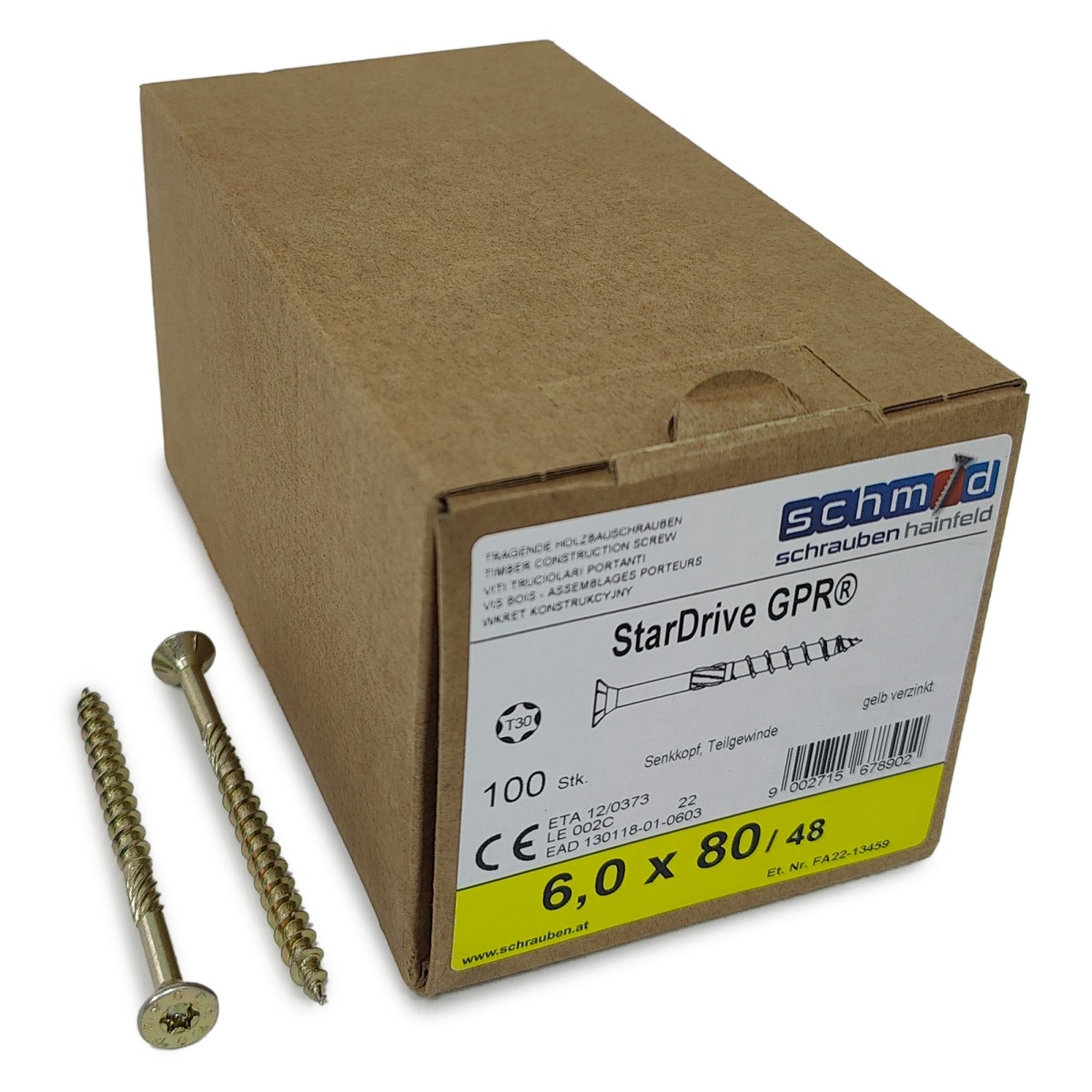 Упаковка шурупов Schmid StarDrive GPR SK TX30 6.0.80/48 желтый цинк, потай 100шт/уп купить в Санкт-Петербурге