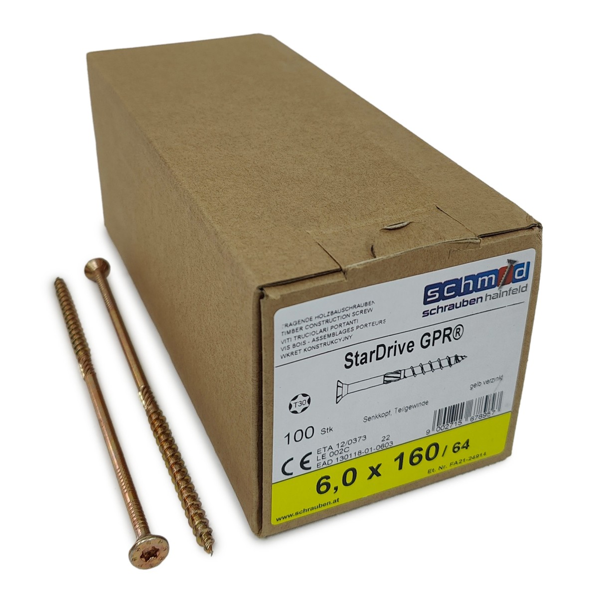 Упаковка шурупов Schmid StarDrive GPR SK TX30 6.0.160/64 желтый цинк, потай 100шт/уп купить в Санкт-Петербурге