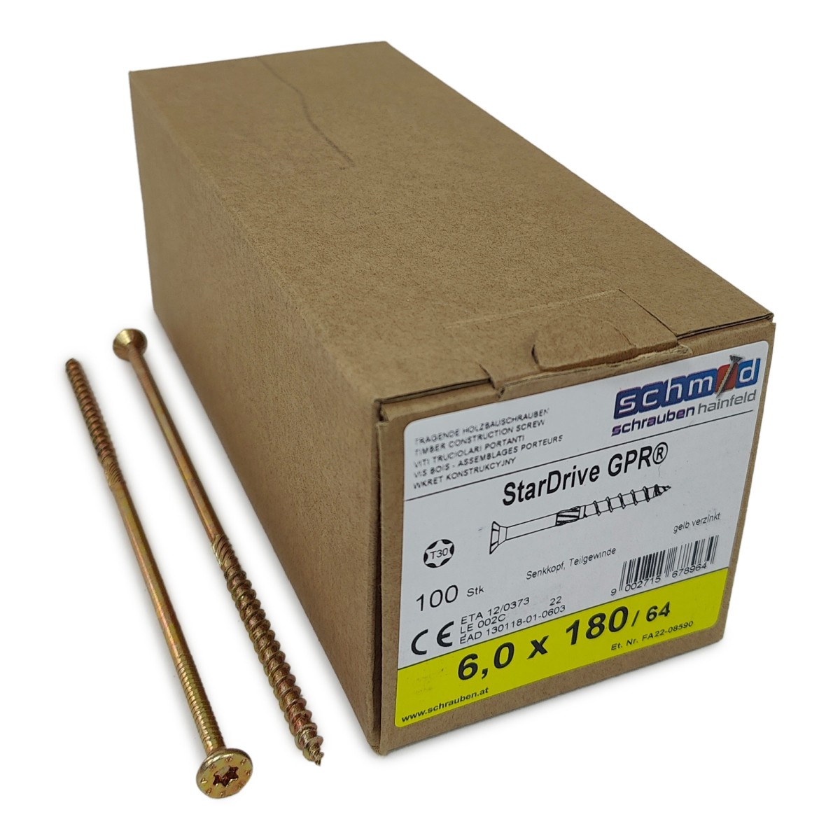 Упаковка шурупов Schmid StarDrive GPR SK TX30 6.0.180/64 желтый цинк, потай 100шт/уп купить в Санкт-Петербурге