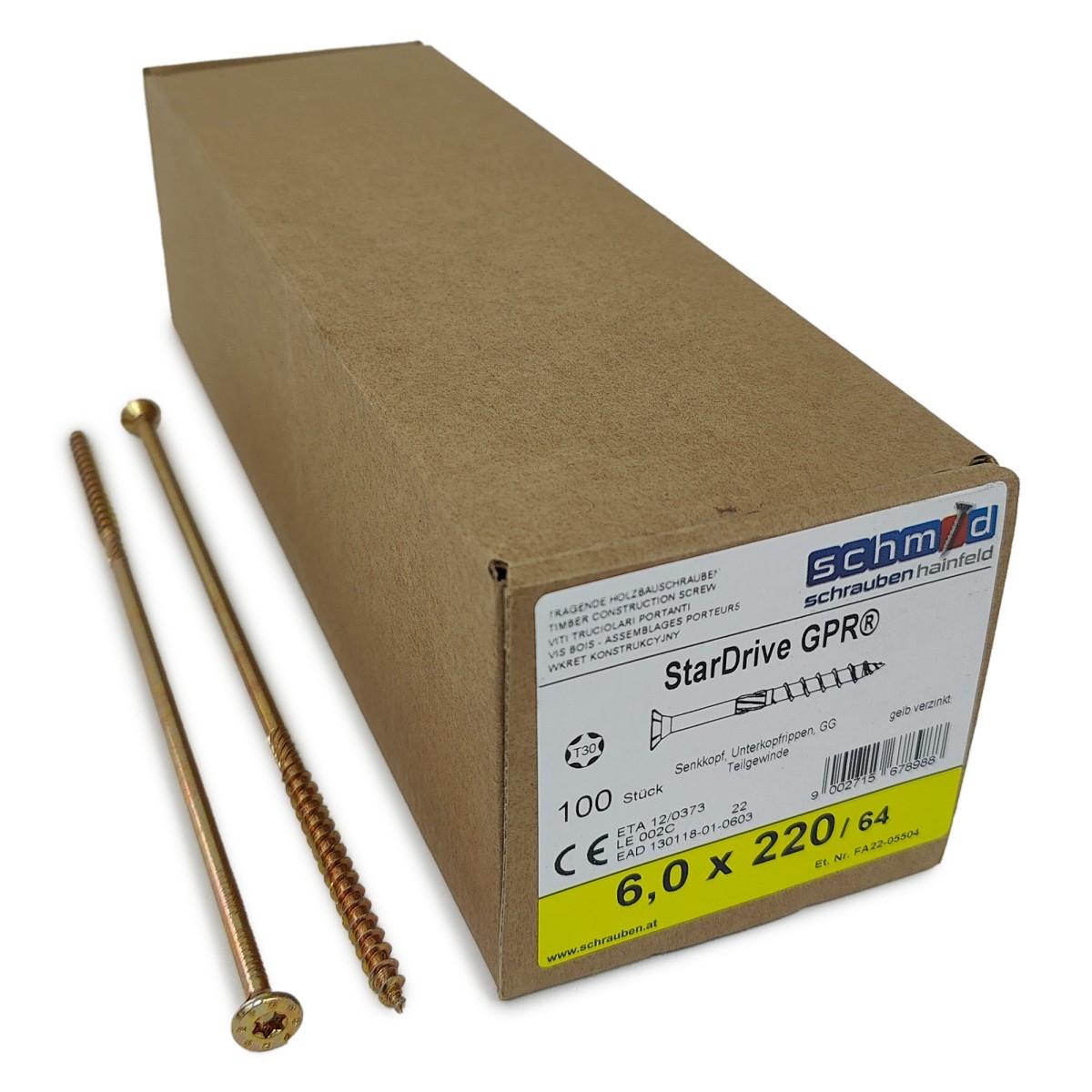 Упаковка шурупов Schmid StarDrive GPR SK TX30 6.0.220/64 желтый цинк, потай 100шт/уп купить в Санкт-Петербурге