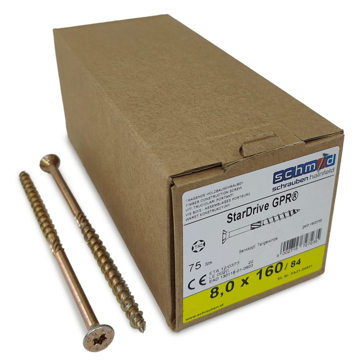 Упаковка шурупов Schmid StarDrive GPR SK TX40 8.0х160/84 желтый цинк, потай 75шт/уп купить в Санкт-Петербурге