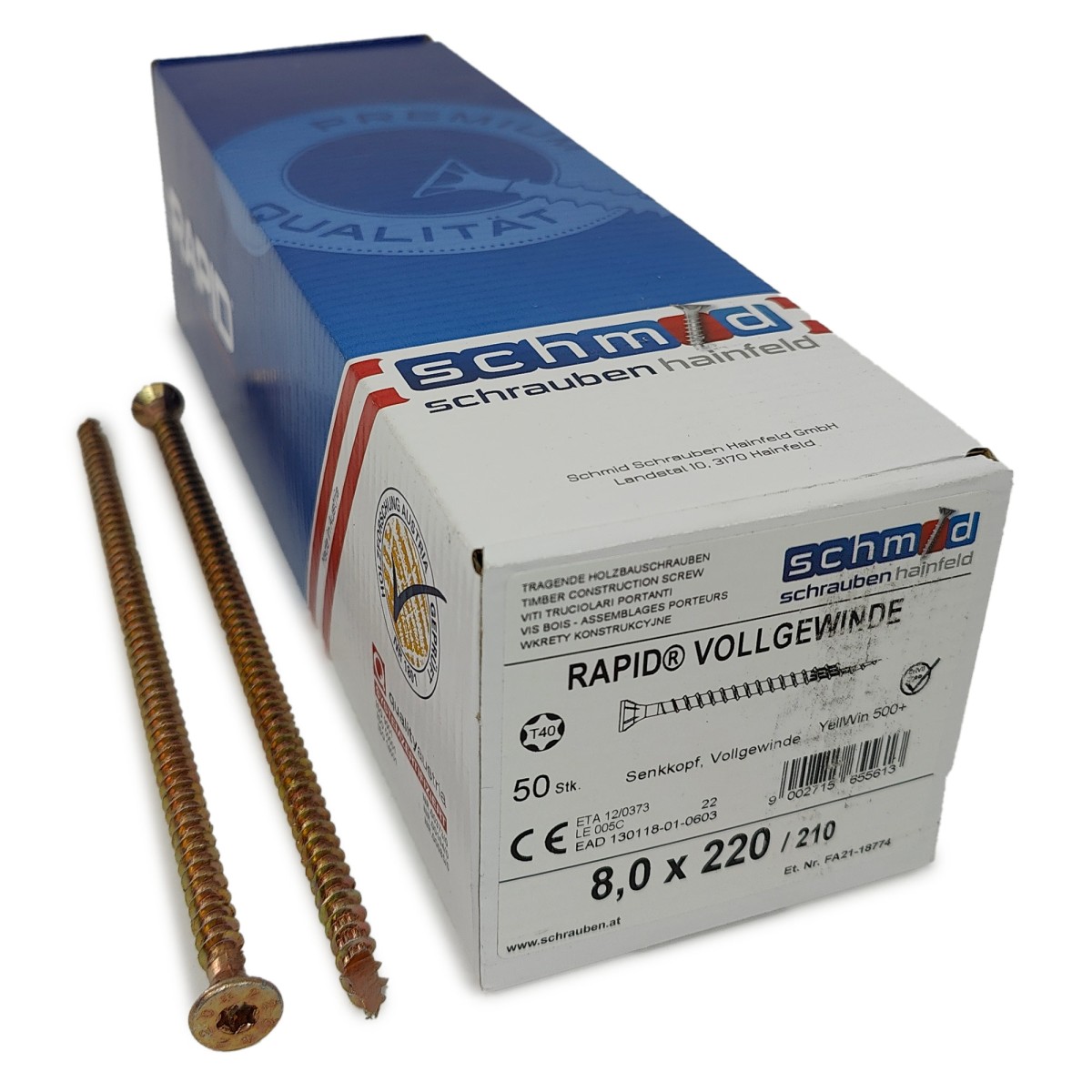 Упаковка шурупов Schmid Rapid FT FT SK Half-tip TX40 8.0х220/210 желтый цинк, полная резьба, потай 50шт/уп купить в Санкт-Петербурге