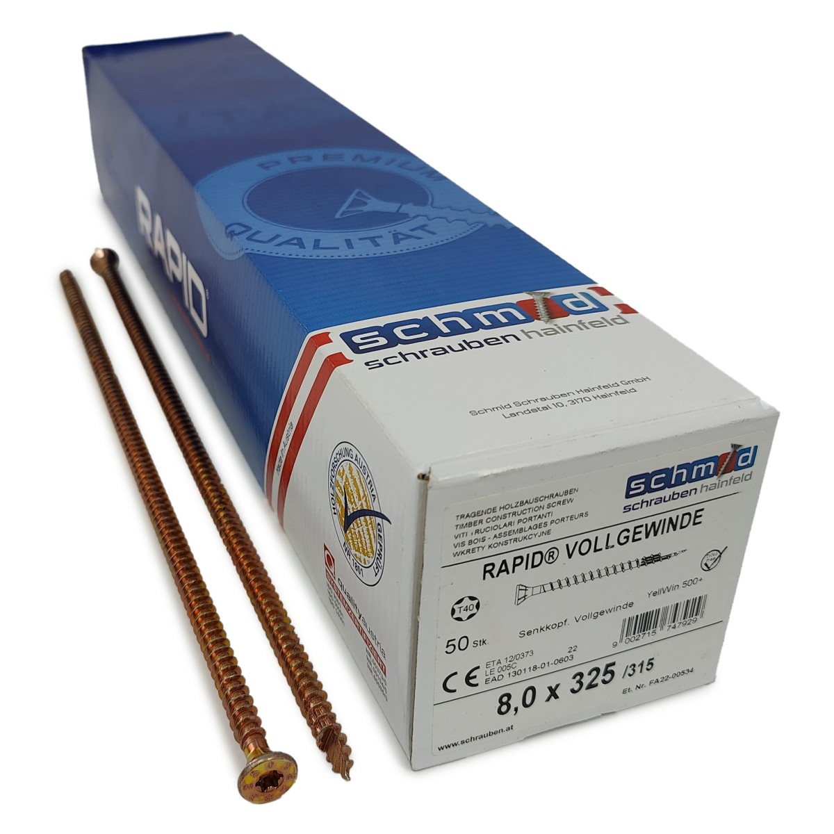 Упаковка шурупов Schmid Rapid FT FT SK Half-tip TX40 8.0х325/315 желтый цинк, полная резьба, потай 50шт/уп купить в Санкт-Петербурге
