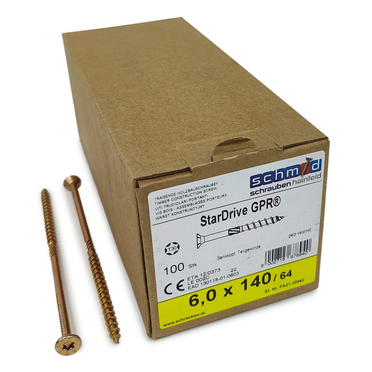 Упаковка шурупов Schmid StarDrive GPR SK TX30 6.0.140/64 желтый цинк, потай 100шт/уп купить в Санкт-Петербурге