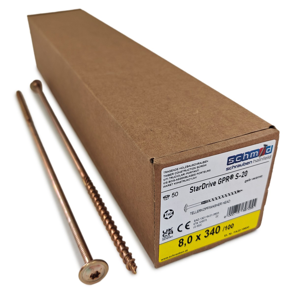 Упаковка шурупов Schmid StarDrive GPR TK TX40 8.0х340/100 желтый цинк, тарелка 50шт/уп купить в Санкт-Петербурге