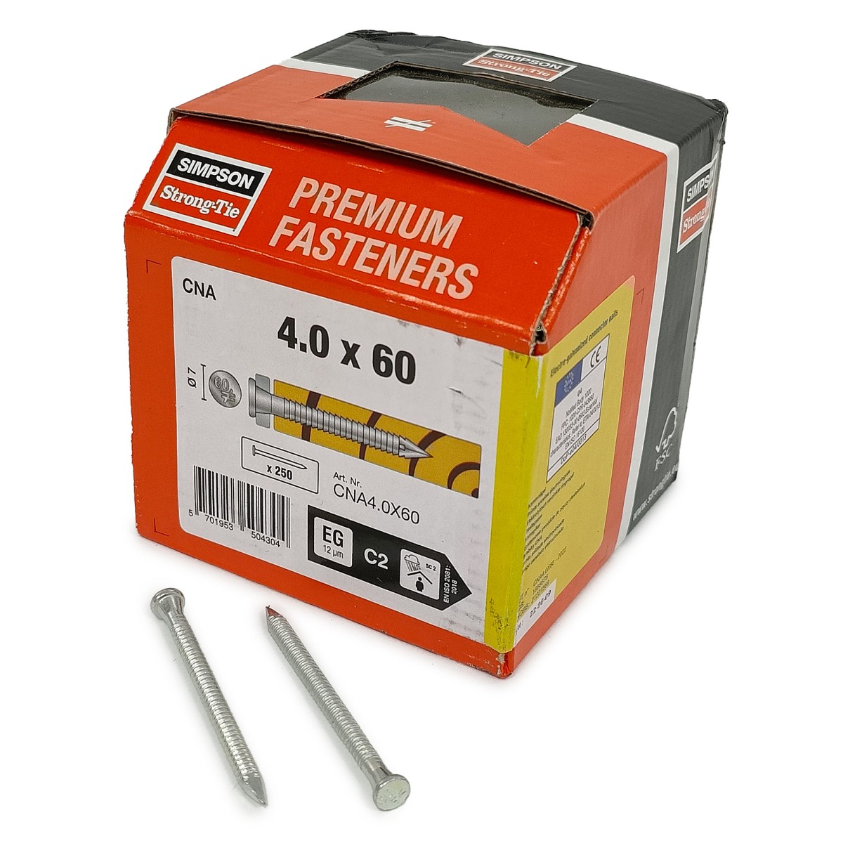 Упаковка гвоздей для перфорации Simpson CNA 4.0х60мм цинк 250шт/уп купить в Санкт-Петербурге