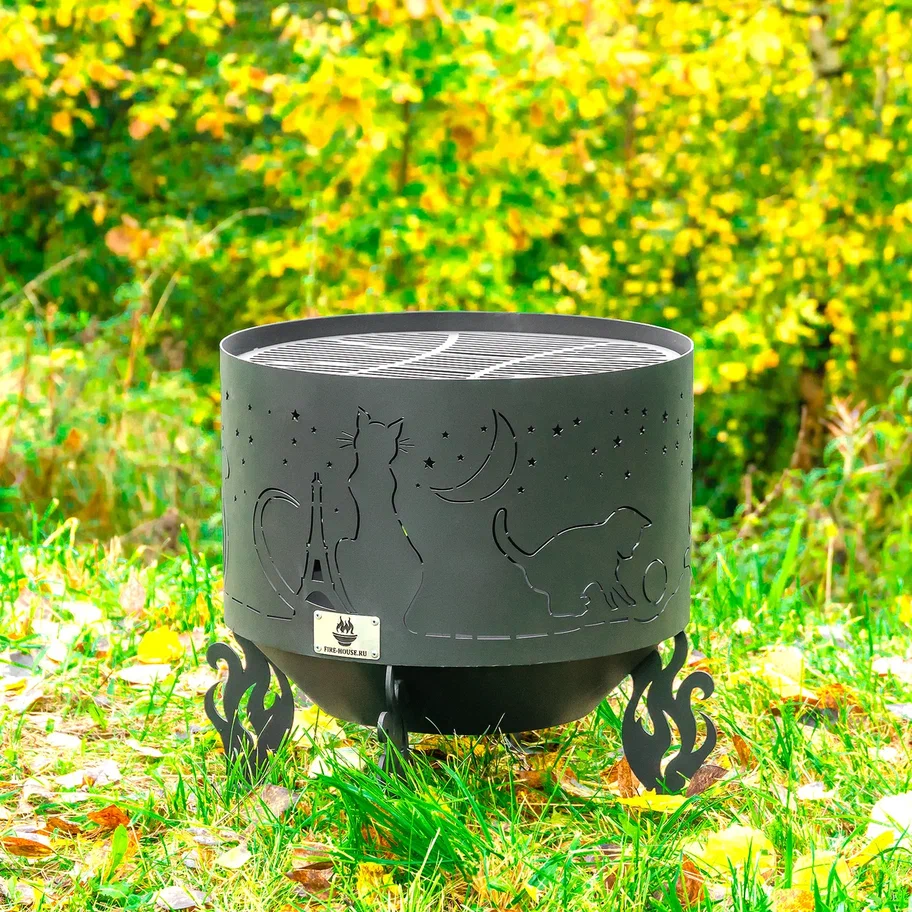 Костровая чаша "Коты и Звезды" d500 коническое дно купить в Санкт-Петербурге