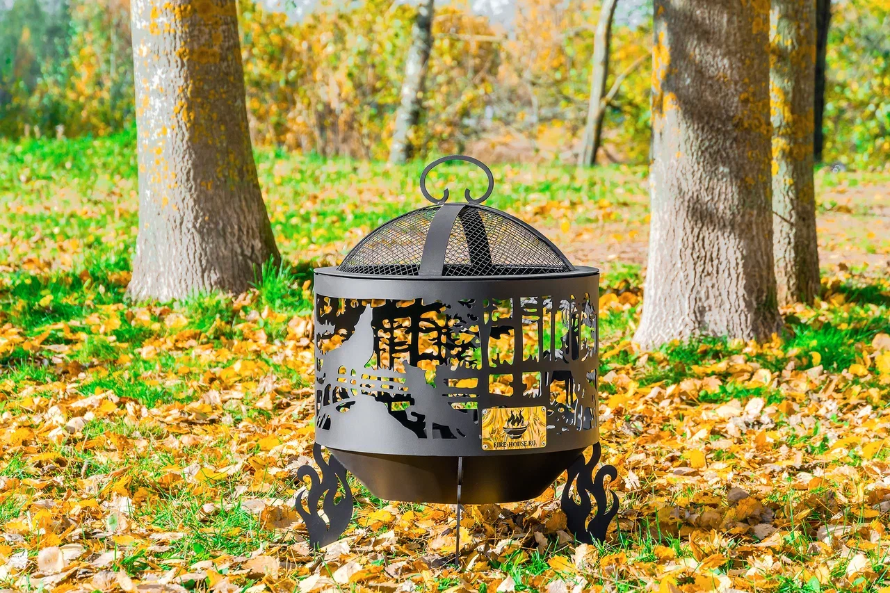 Костровая чаша "Волки" D500 коническое дно купить в Санкт-Петербурге