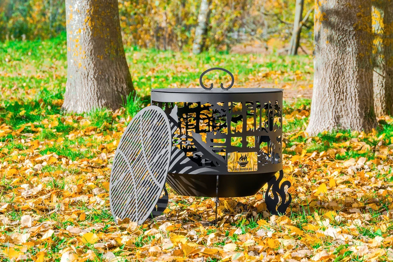 Костровая чаша "Волки" D500 коническое дно купить в Санкт-Петербурге