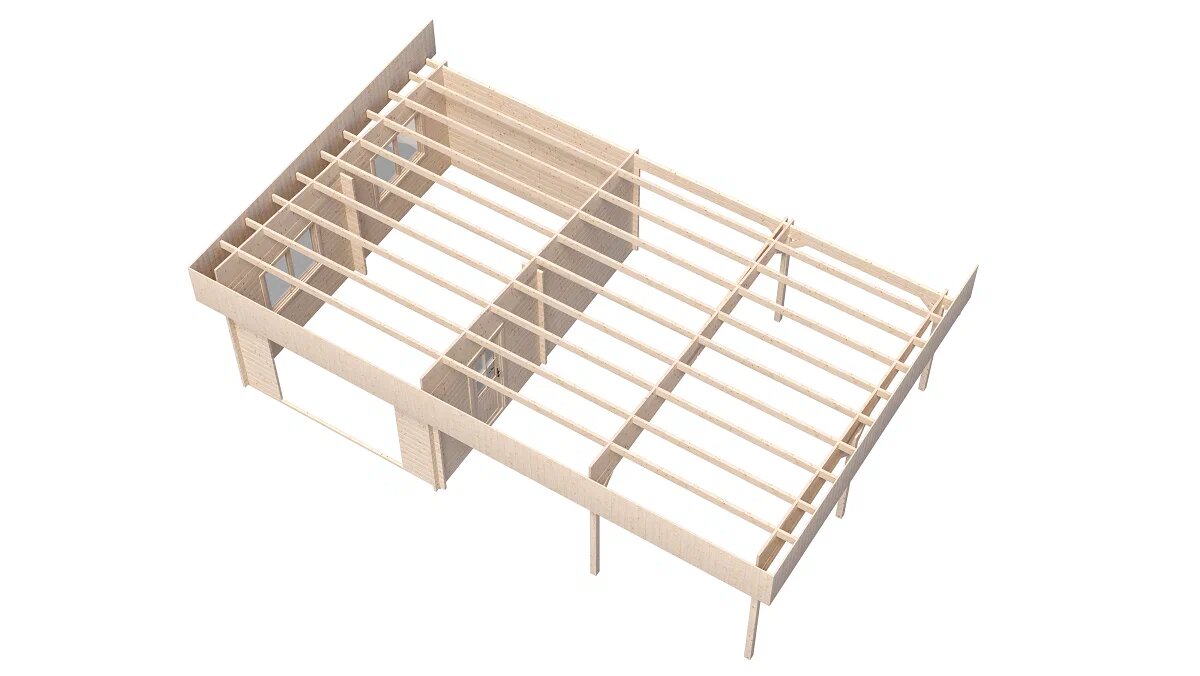 Гараж 52 Дуэт с навесом Стандарт (брус 44 мм) ТН купить в Санкт-Петербурге