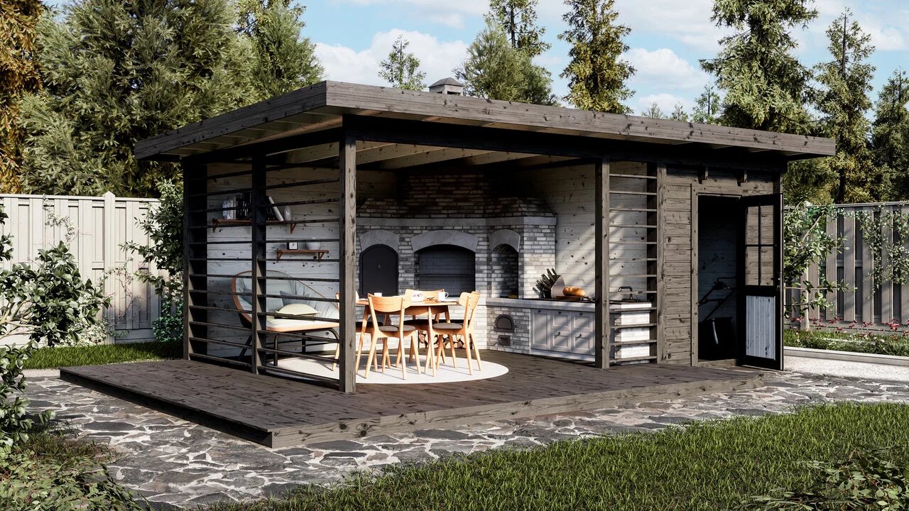 Беседка 18 с хозблоком Стандарт (брус 44 мм) ТН купить в Санкт-Петербурге