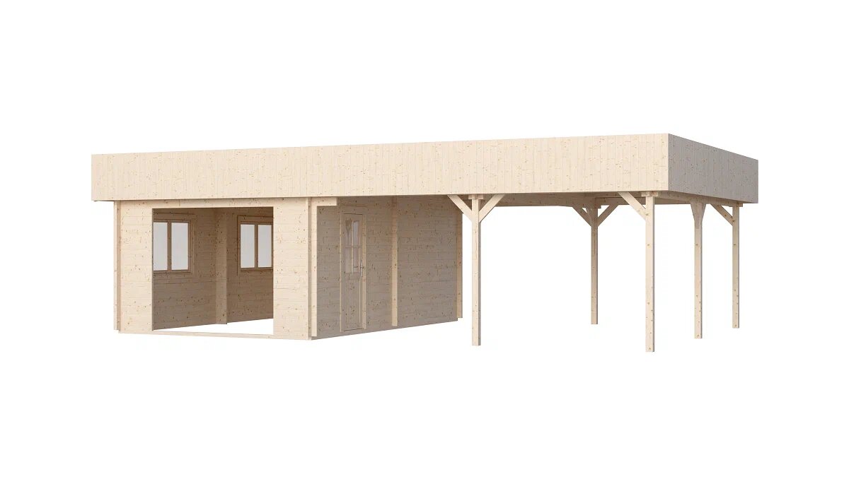 Гараж 52 Дуэт с навесом Стандарт (брус 44 мм) ТН купить в Санкт-Петербурге