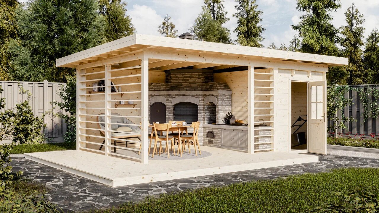 Беседка 18 с хозблоком Стандарт (брус 44 мм) ТН купить в Санкт-Петербурге