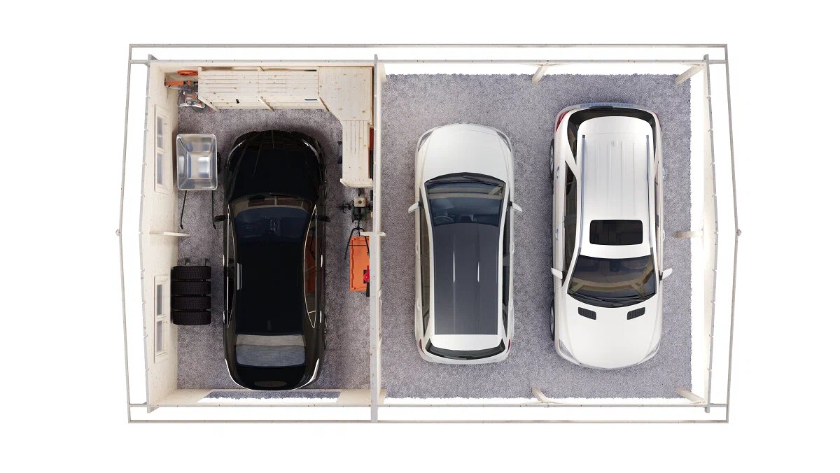 Гараж 52 Дуэт с навесом Комфорт (брус 44 мм) ТН купить в Санкт-Петербурге