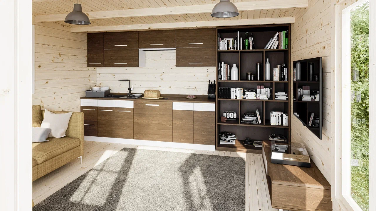 Дом садовый 21 с хозблоком Комфорт (брус 44мм) ТН купить в Санкт-Петербурге