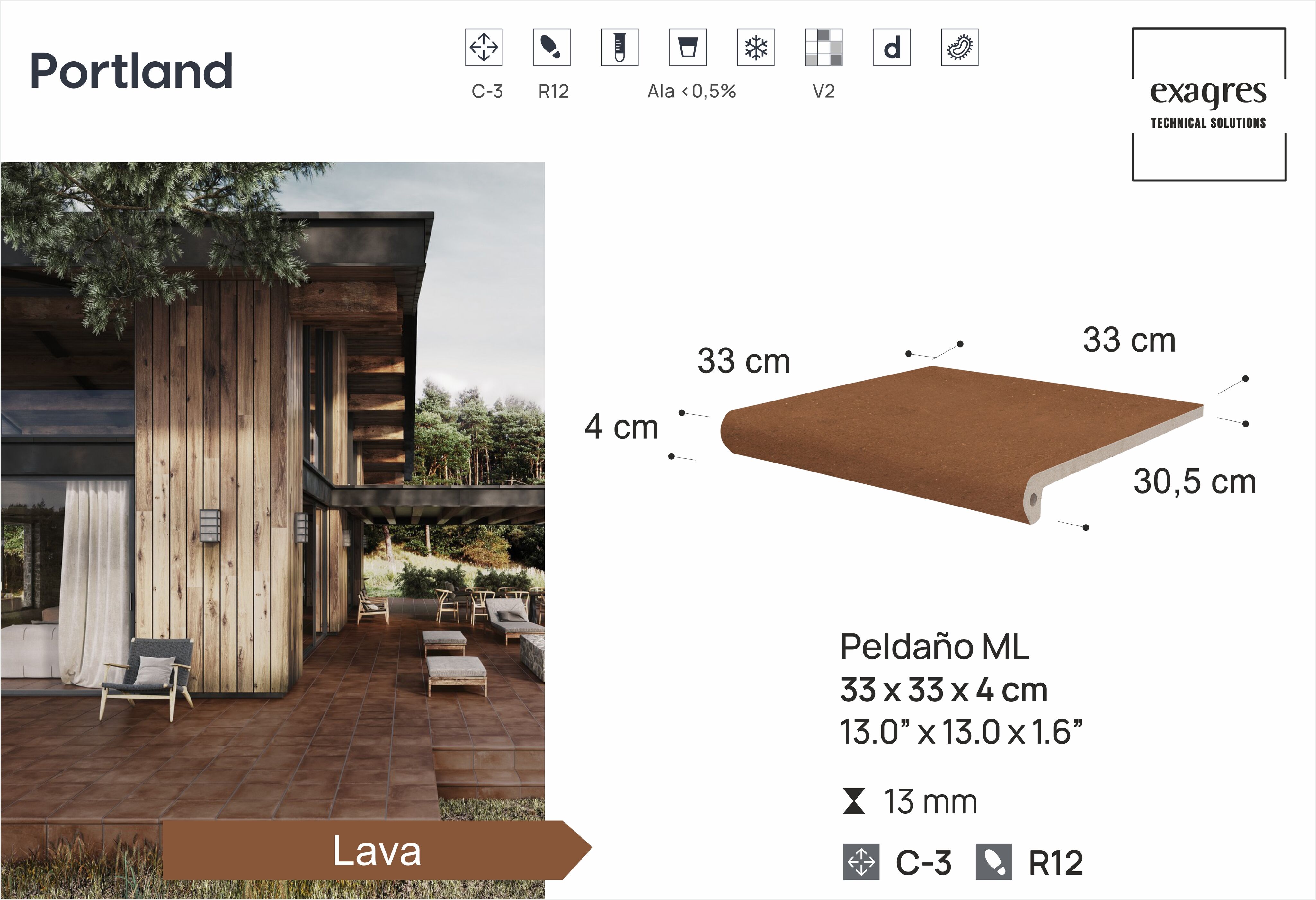 Ступень фронтальная Peldano Florentino Portland Lava 33х33х1.3 антислип 4шт/упак Exagres купить в Санкт-Петербурге