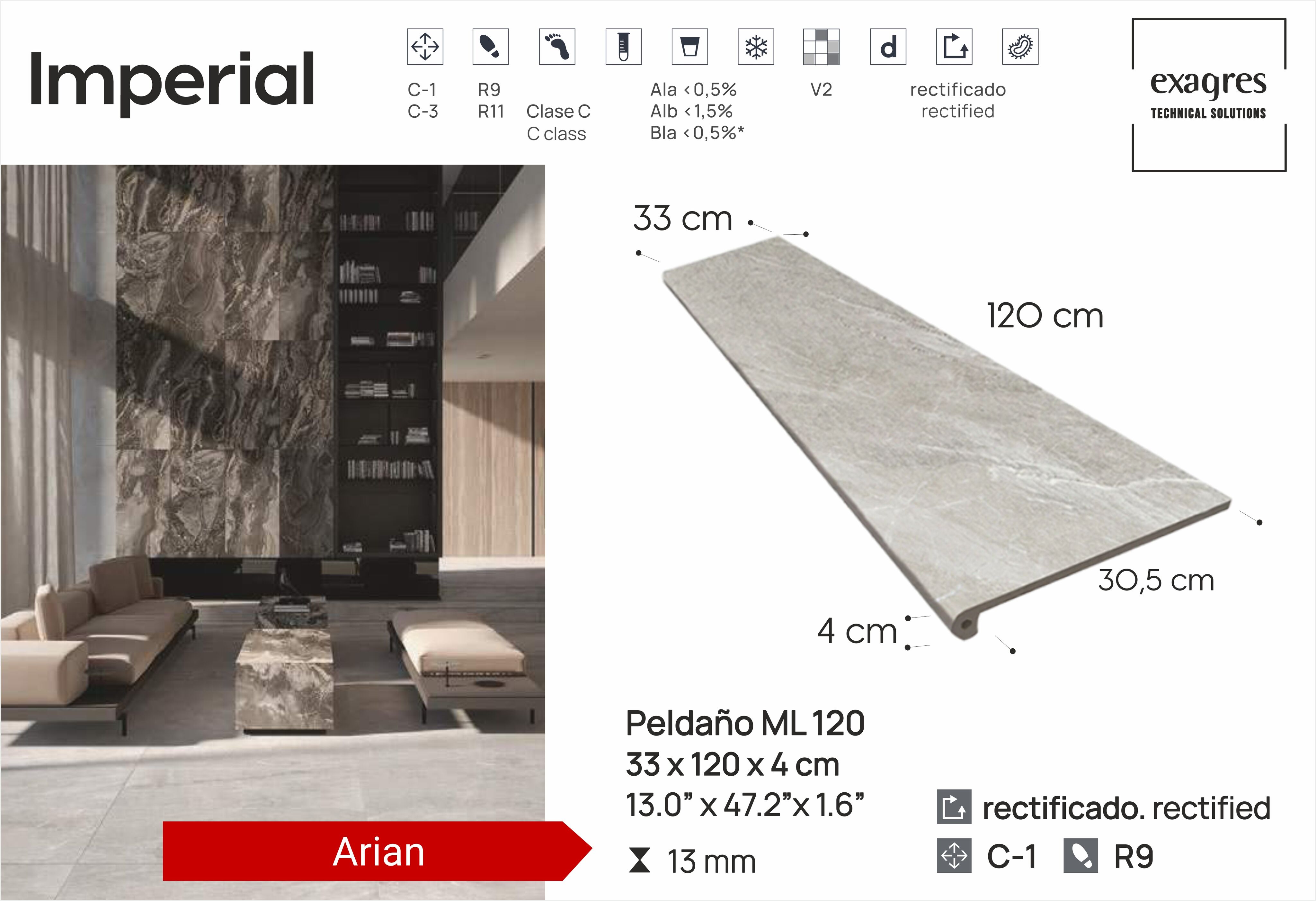 Ступень фронтальная Peldano Florentino Imperial Arian 33х120х1.3 матовая Exagres купить в Санкт-Петербурге