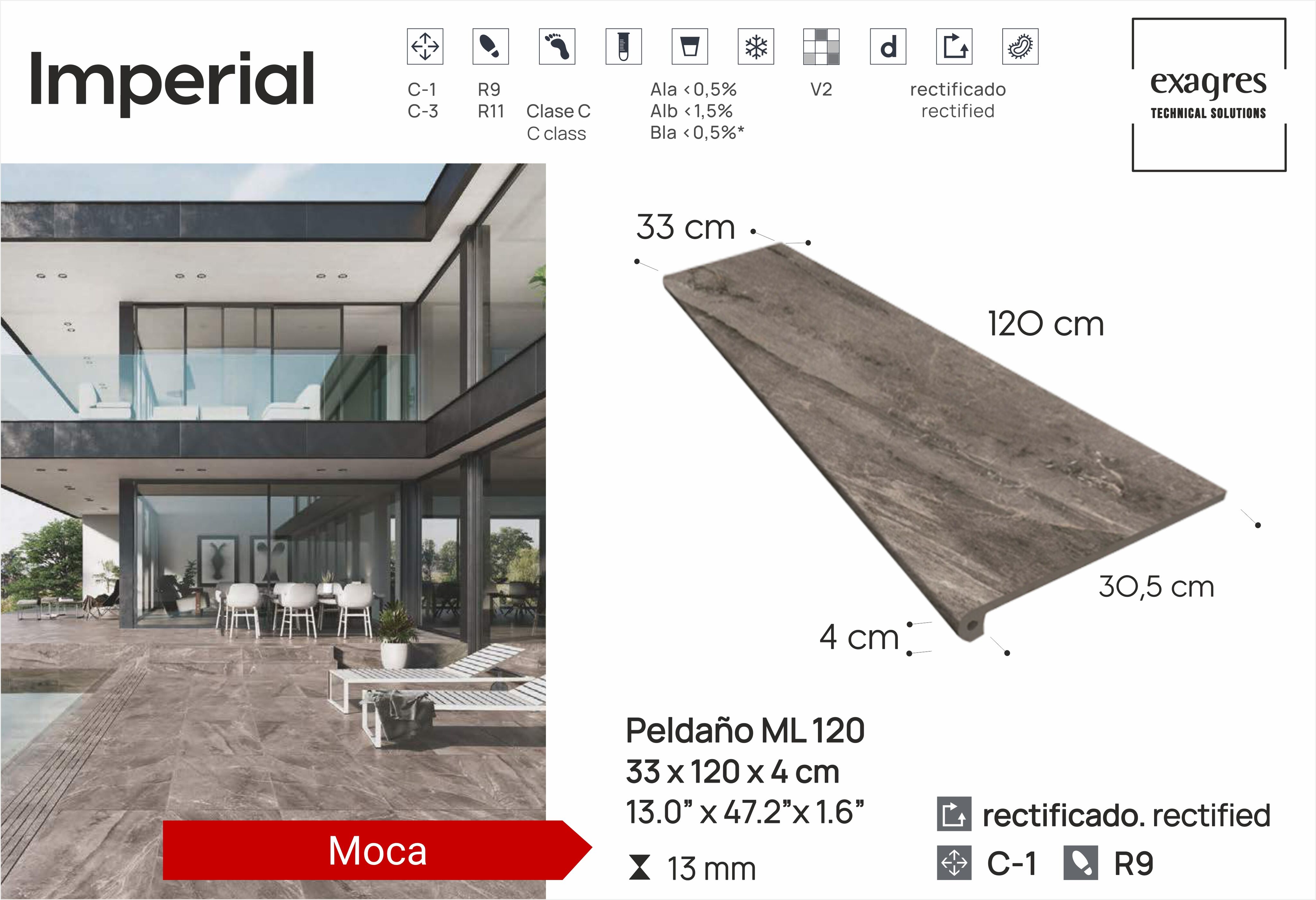 Ступень фронтальная Peldano Florentino Imperial Moca 33х120х1.3 матовая Exagres купить в Санкт-Петербурге