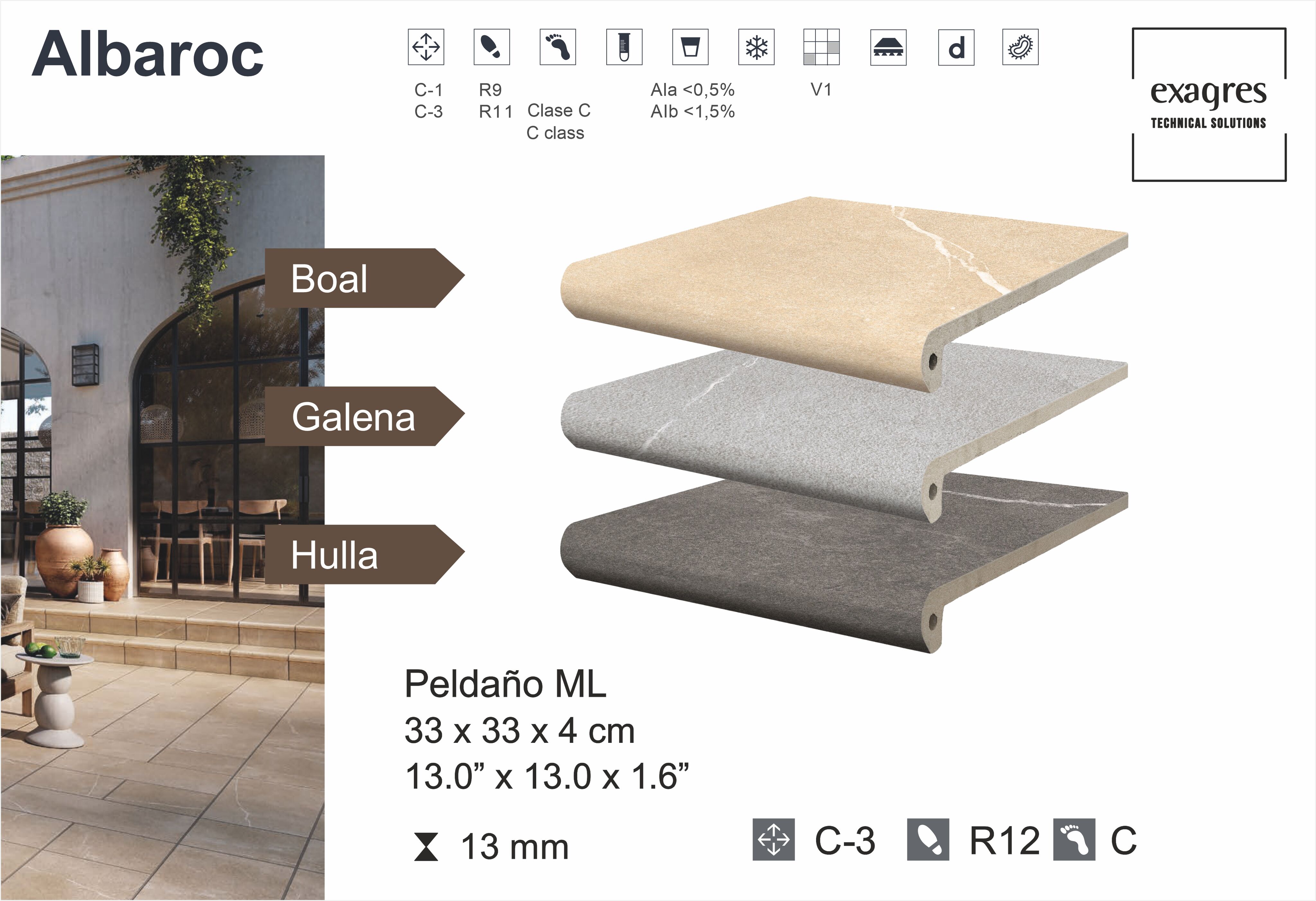 Ступень фронтальная Peldano Florentino Albaroc Boal 33х33х1.3 матовая Exagres купить в Санкт-Петербурге