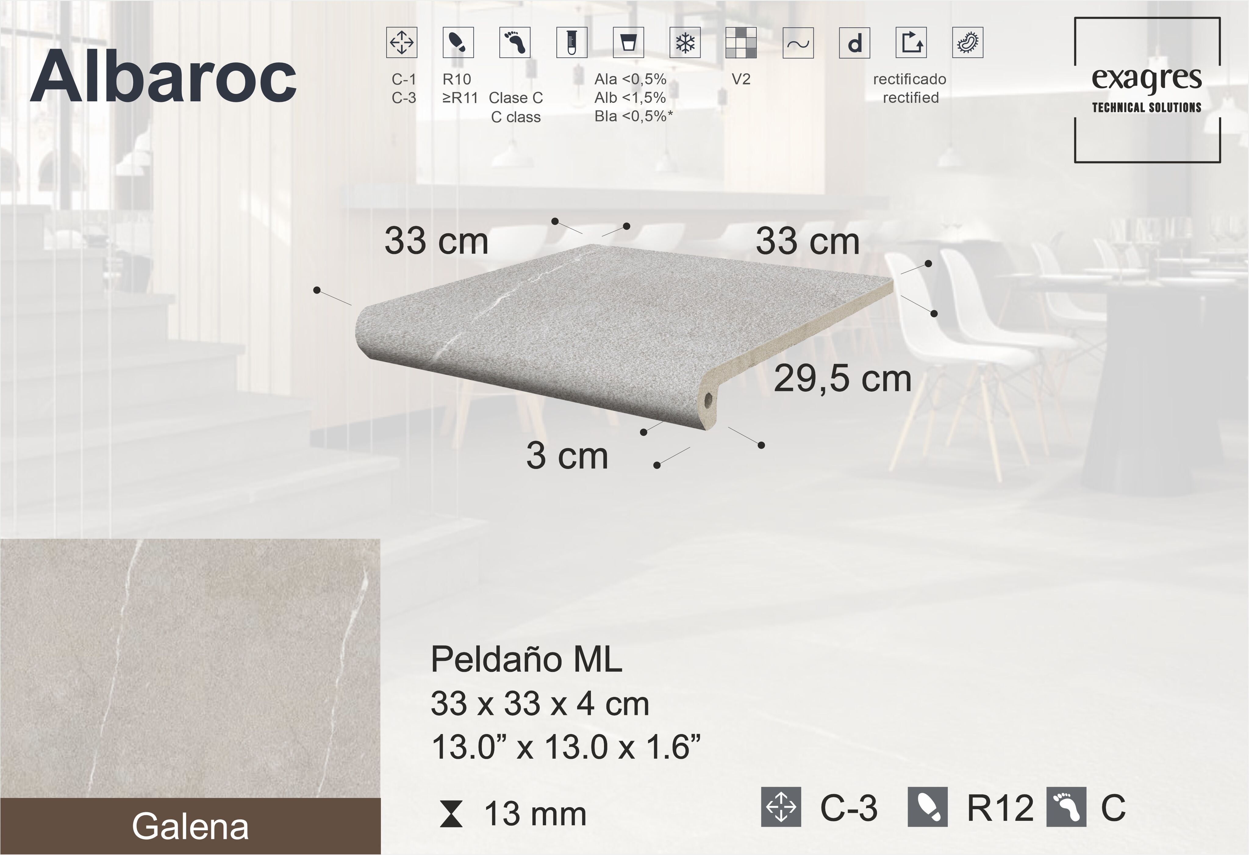 Ступень фронтальная Peldano Florentino Albaroc Galena 33х33х1.3 матовая Exagres купить в Санкт-Петербурге
