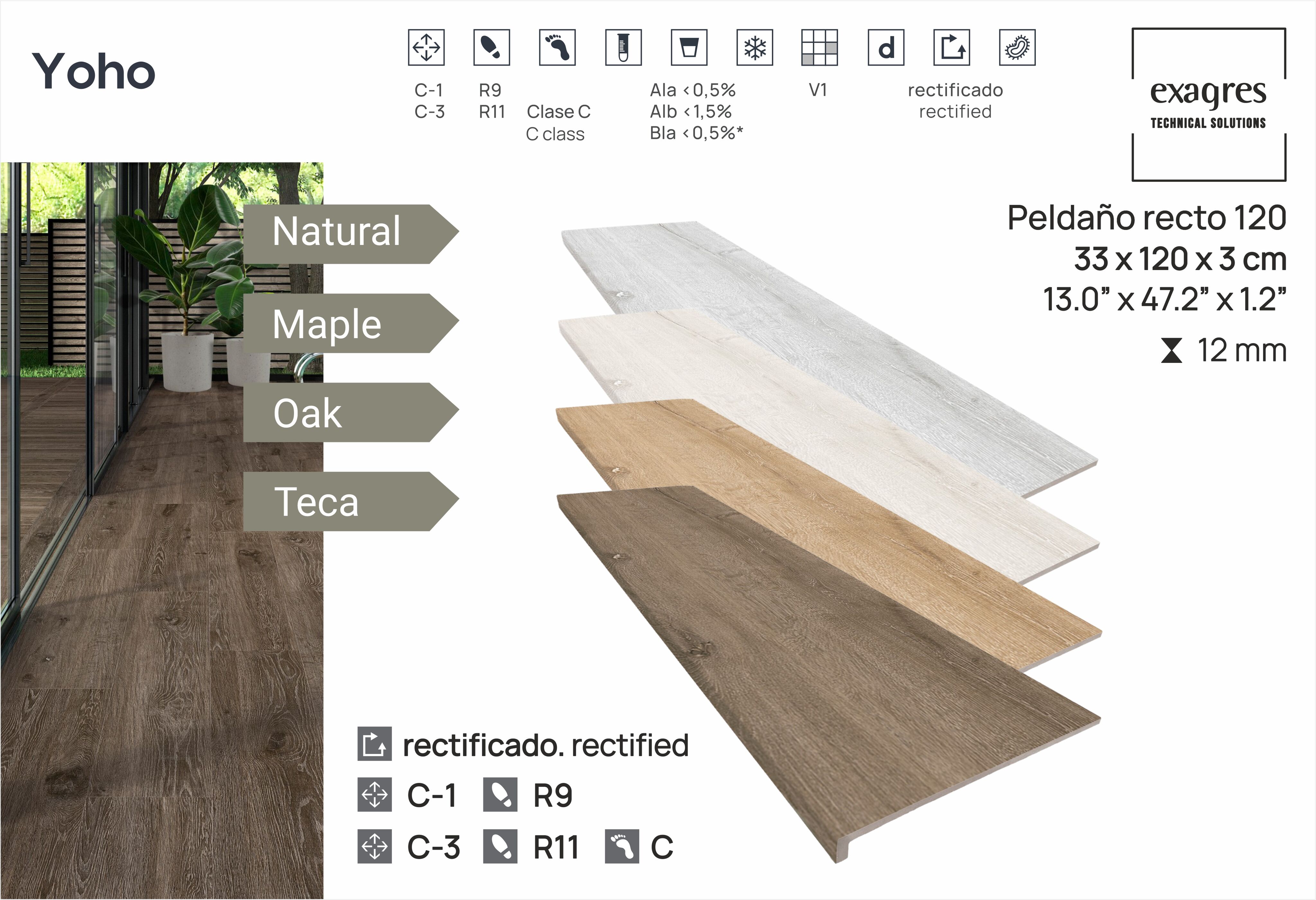 Ступень фронтальная Peldano Recto Yoho Natural 33х120х1.2 под дерево Exagres купить в Санкт-Петербурге