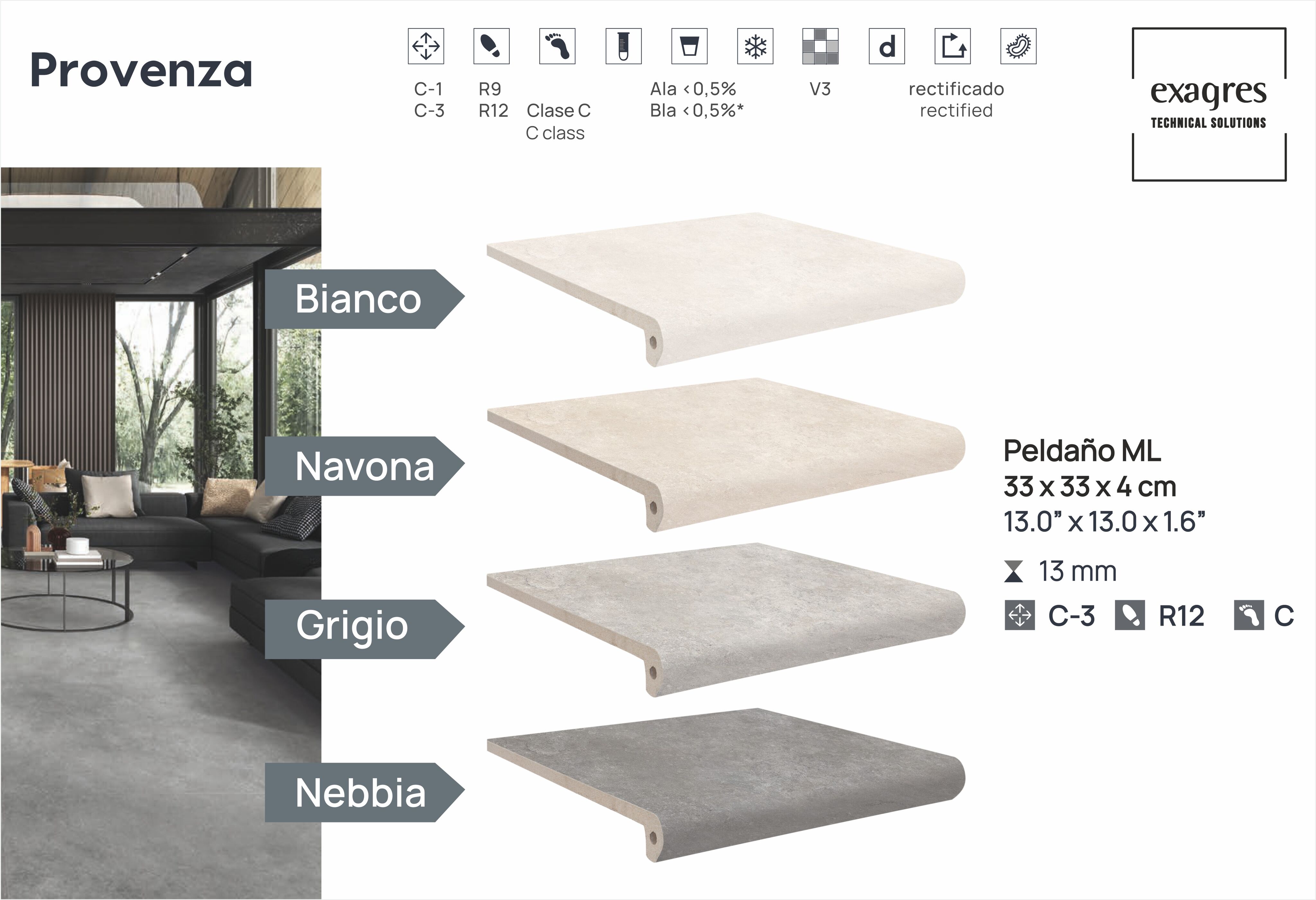 Ступень фронтальная Peldano Florentino Provenza Bianco 33х33х1.3 антислип 4шт/упак Exagres купить в Санкт-Петербурге