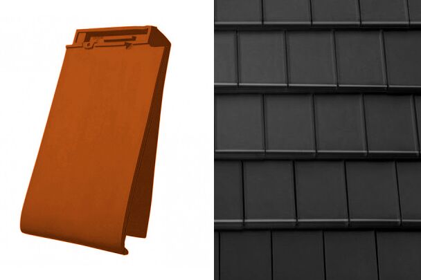 Planoton (Figaro) Боковая правая черепица Глазурь Амадеус Черный Tondach купить в Санкт-Петербурге