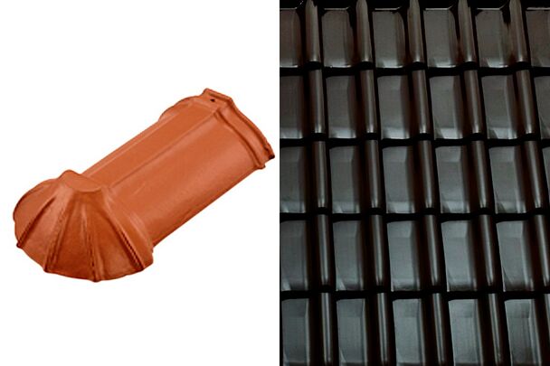 Sensaton (Samba) Конечная коньковая черепица шпунтованного конька 21см Глазурь Амадеус Черный Tondach купить в Санкт-Петербурге