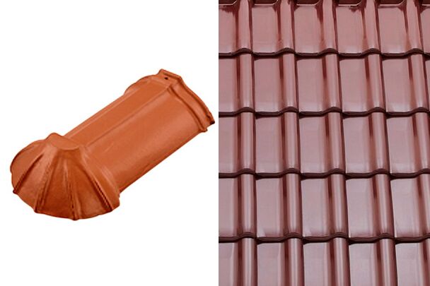 Sensaton (Samba) Начальная хребтовая черепица шпунтованного коньца 21см Глазурь Амадеус вишневый Tondach купить в Санкт-Петербурге