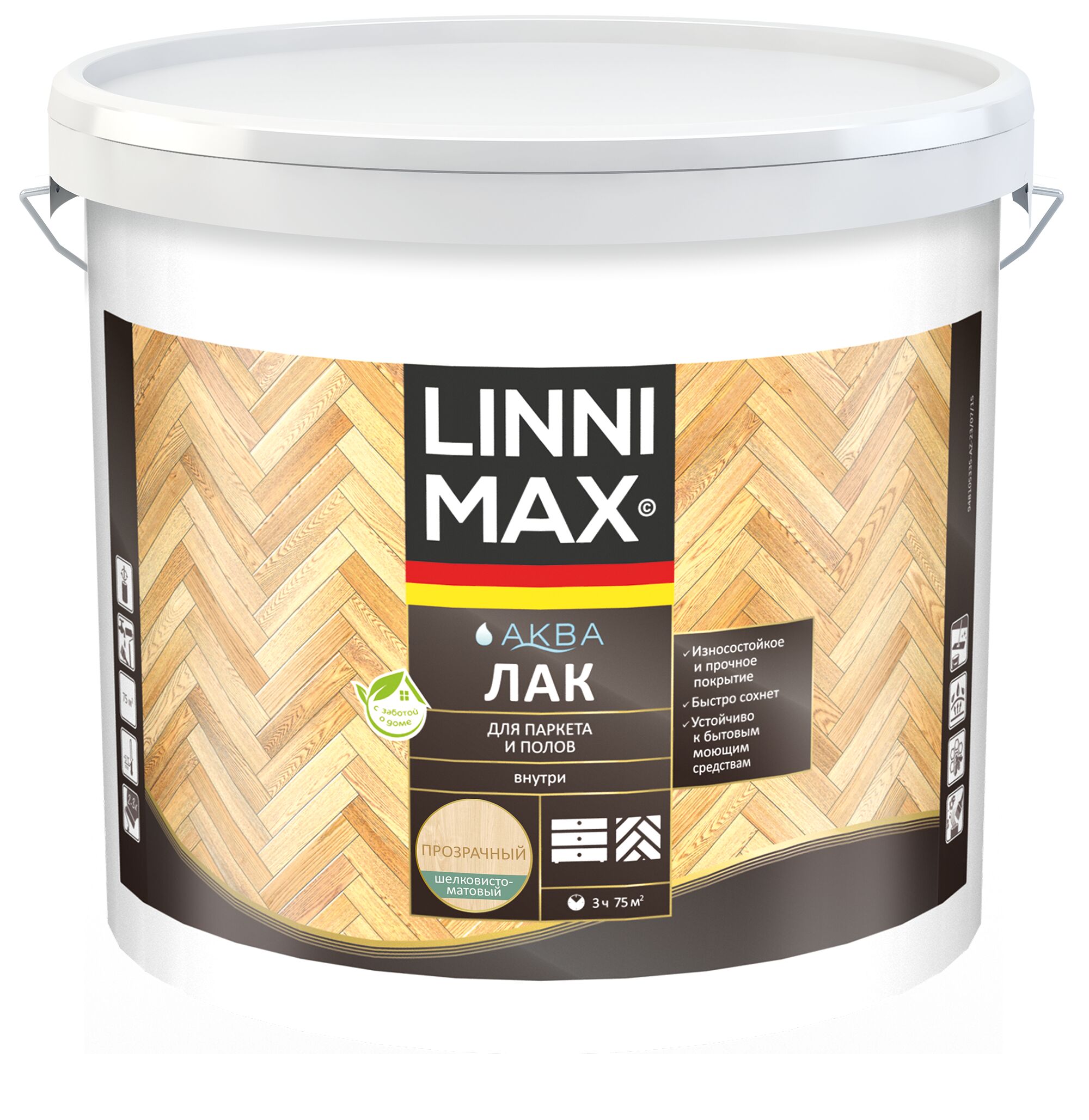 Аква Лак для паркета и полов шелковисто-матовый 9л акриловый LINNIMAX купить в Санкт-Петербурге