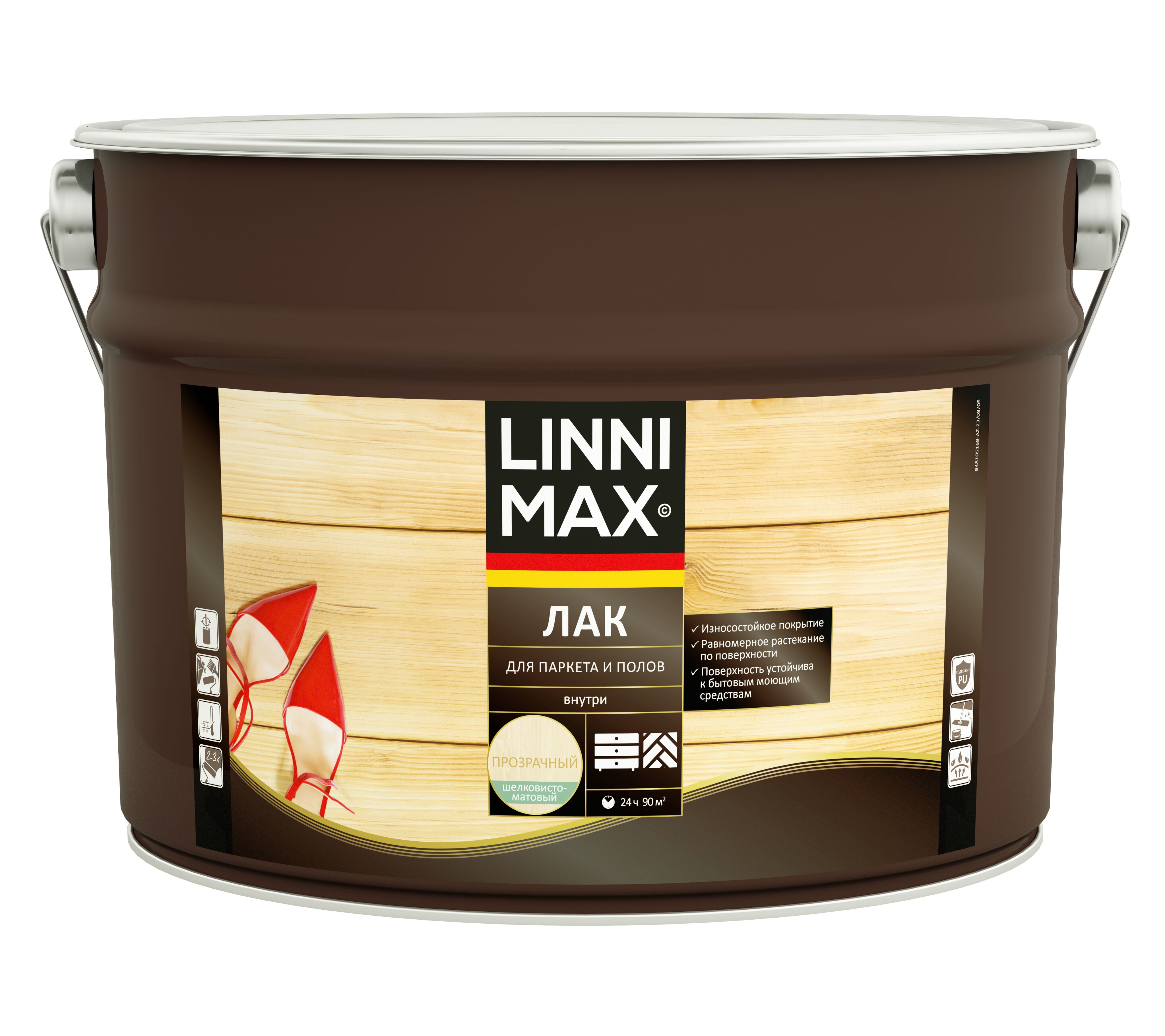 Лак для паркета и полов шелковисто-матовый 9л алкидно-уретановый LINNIMAX купить в Санкт-Петербурге