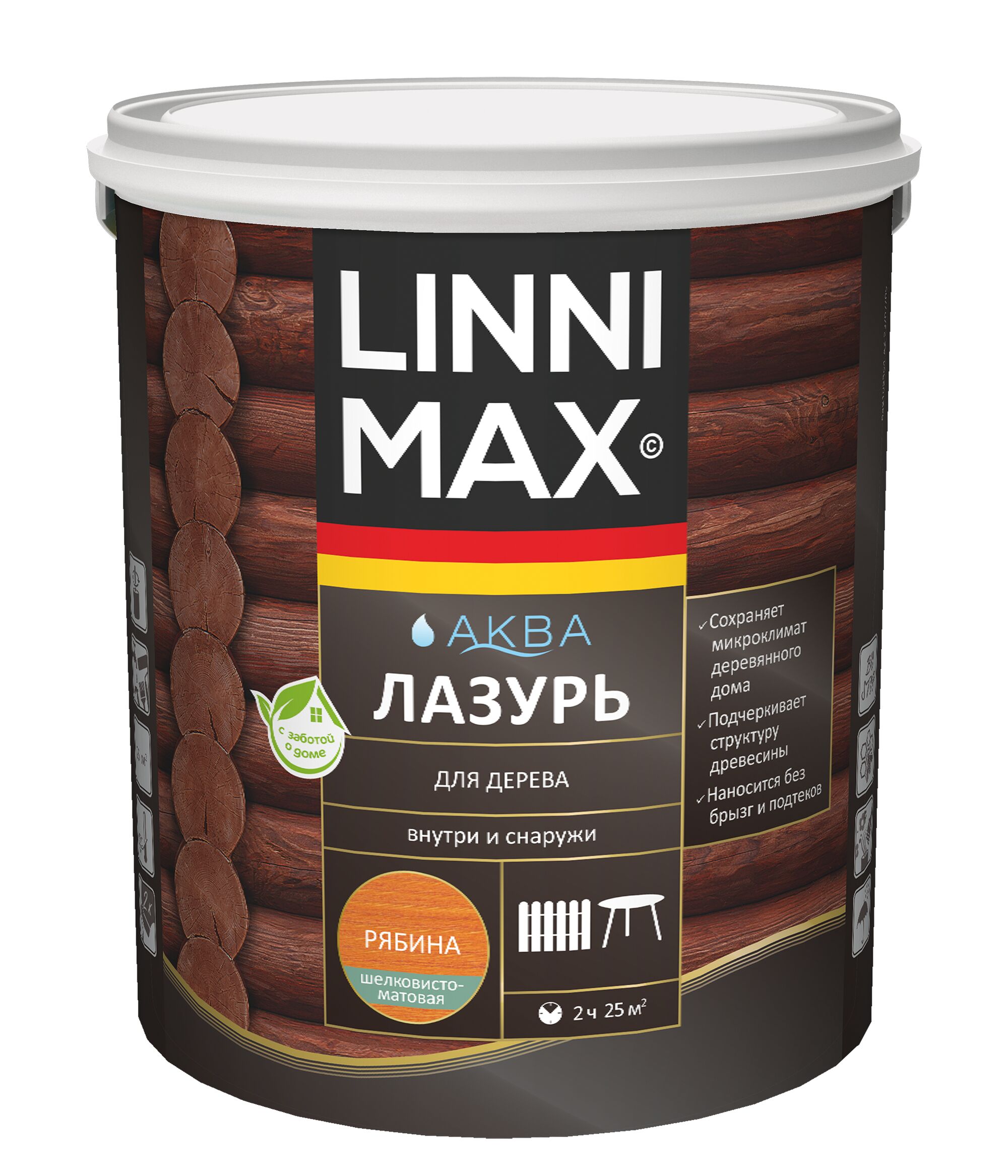 Аква Лазурь для дерева Рябина 2,5л Лессирующий антисептик LINNIMAX купить в Санкт-Петербурге