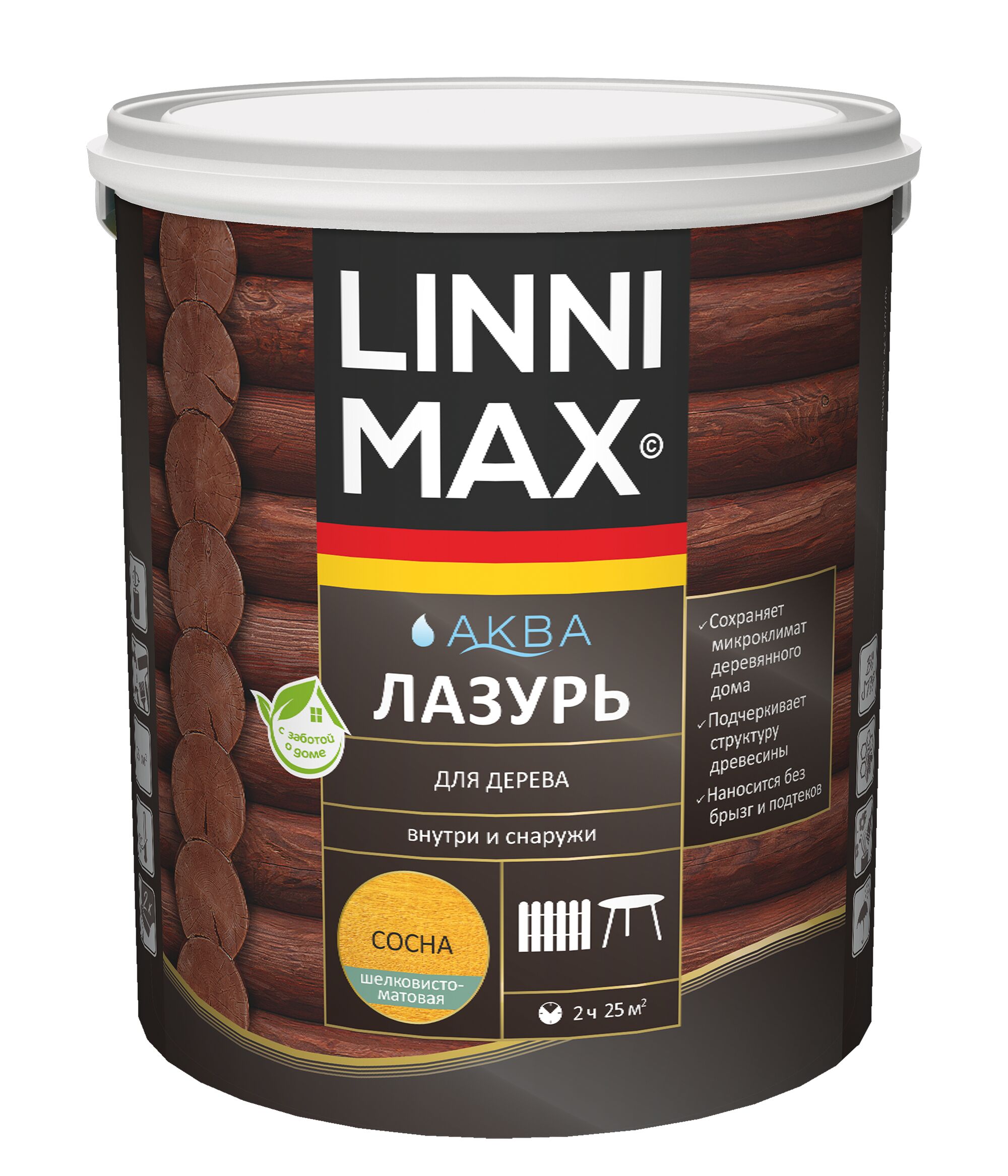 Аква Лазурь для дерева Сосна 2,5л Лессирующий антисептик LINNIMAX купить в Санкт-Петербурге