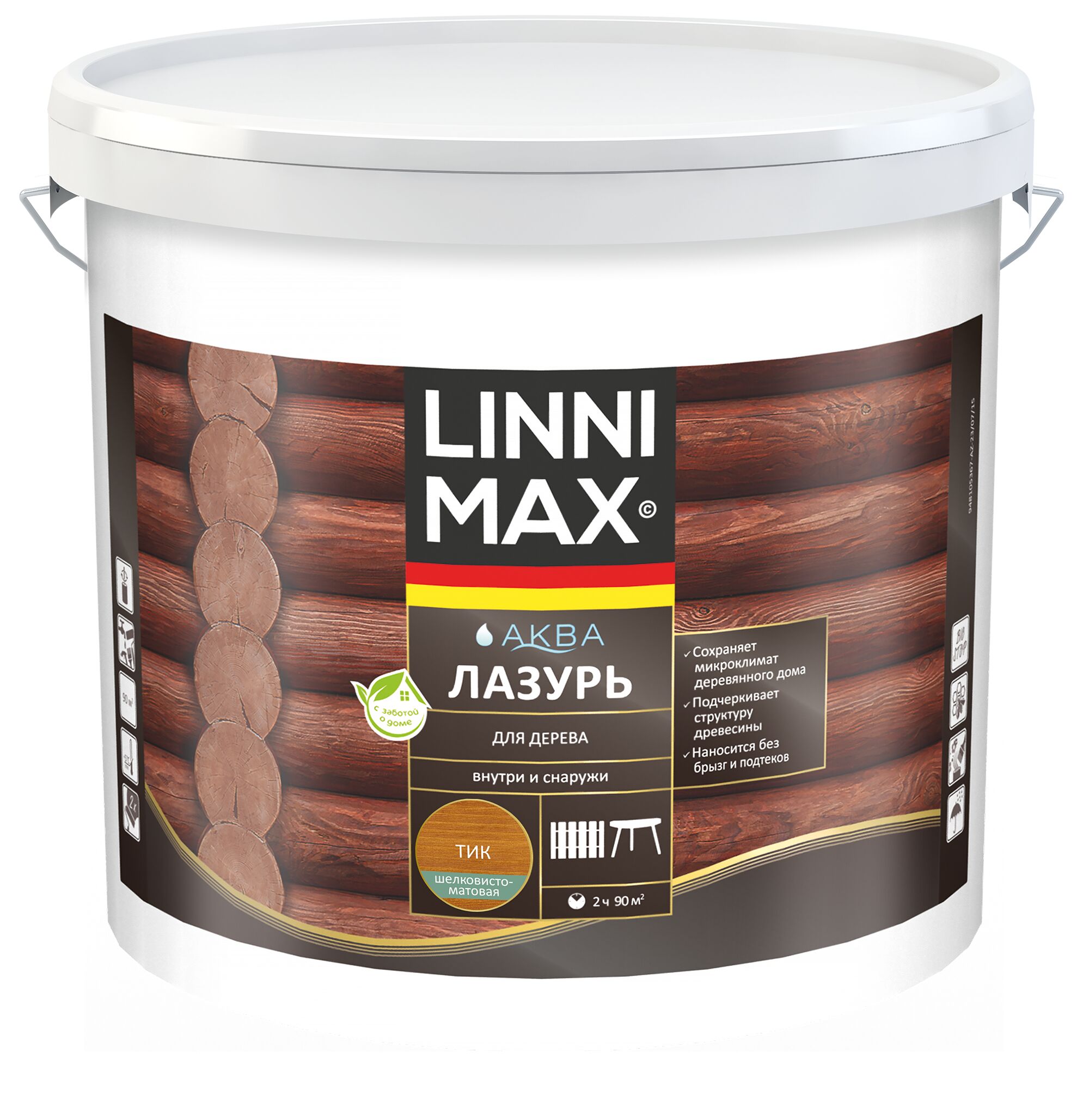 Аква Лазурь для дерева Тик 9л Лессирующий антисептик LINNIMAX купить в Санкт-Петербурге