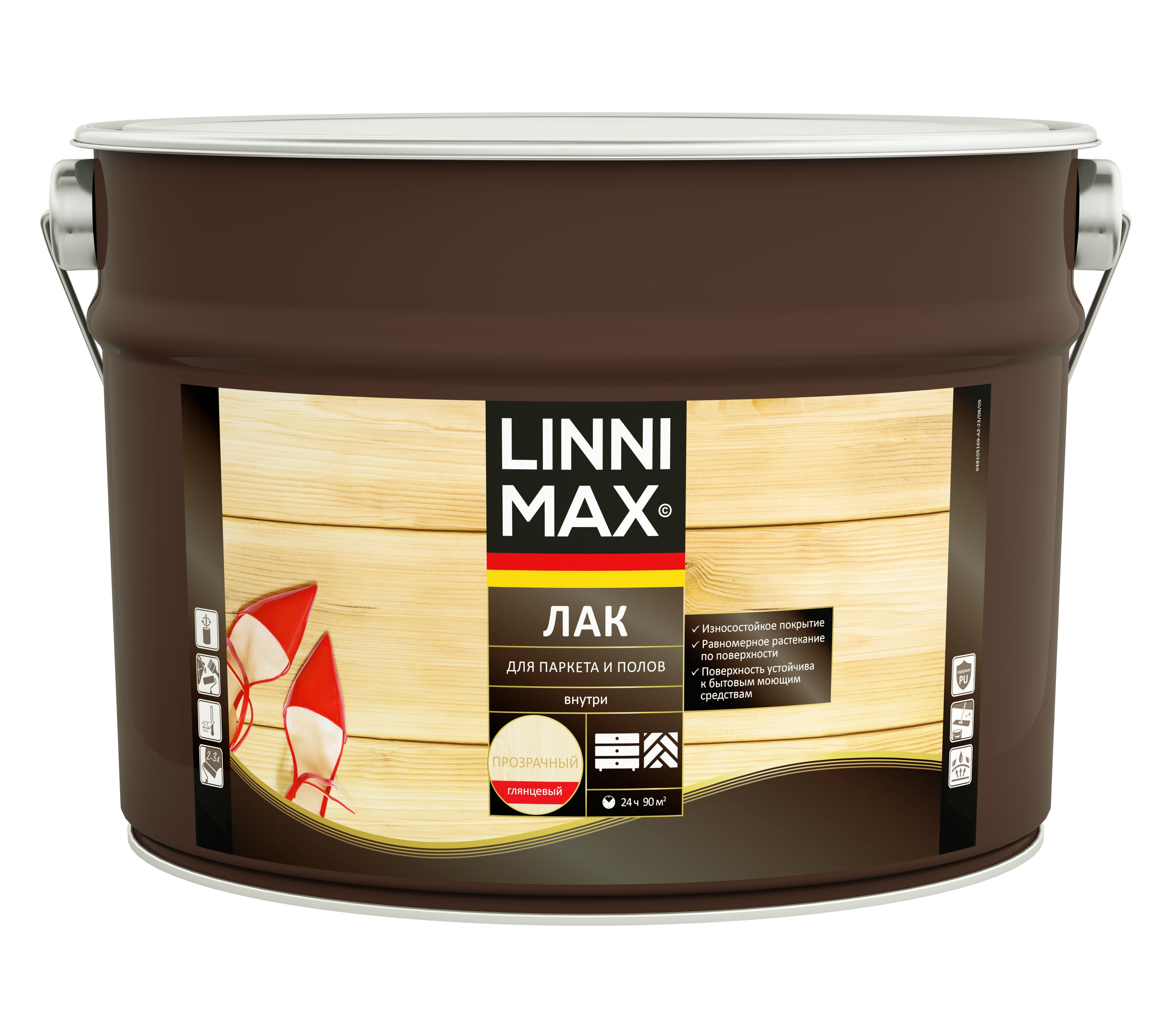 Лак для паркета и полов глянцевый 9л алкидно-уретановый LINNIMAX купить в Санкт-Петербурге