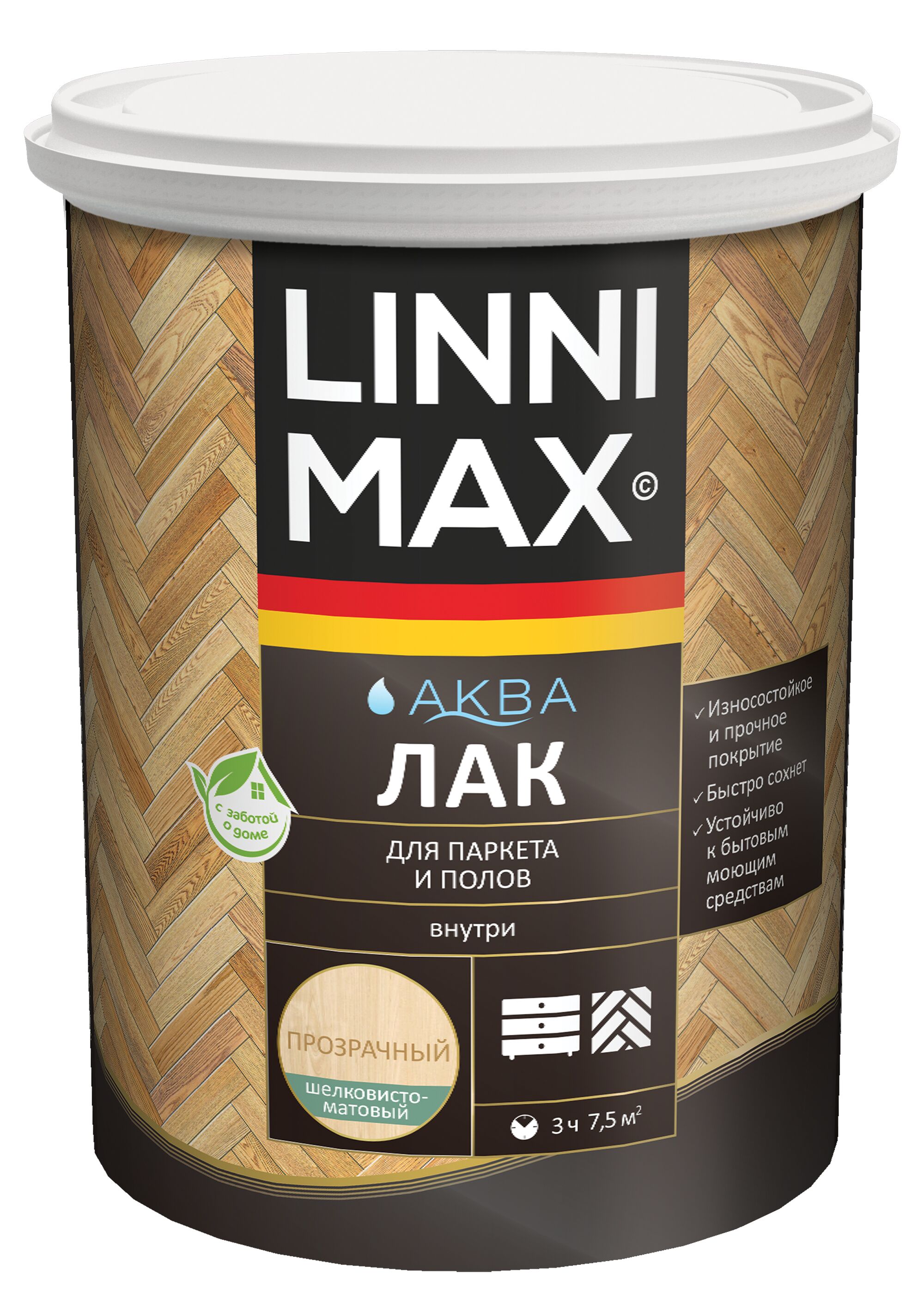 Аква Лак для паркета и полов шелковисто-матовый 0,9л акриловый LINNIMAX купить в Санкт-Петербурге