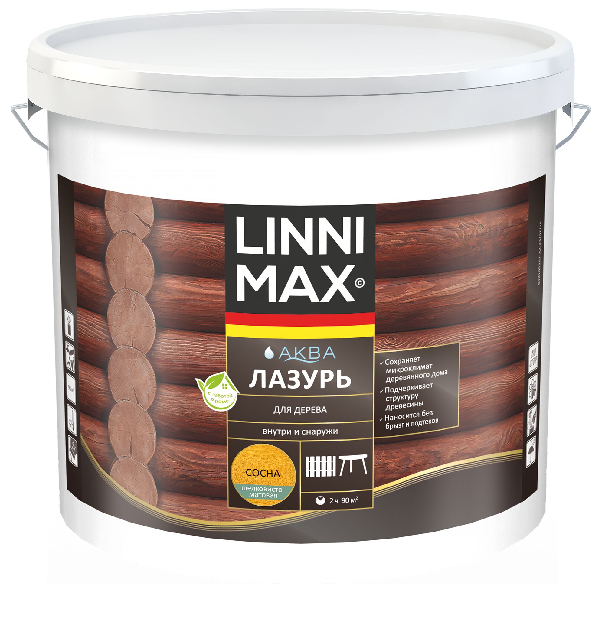 Аква Лазурь для дерева Сосна 9л Лессирующий антисептик LINNIMAX купить в Санкт-Петербурге