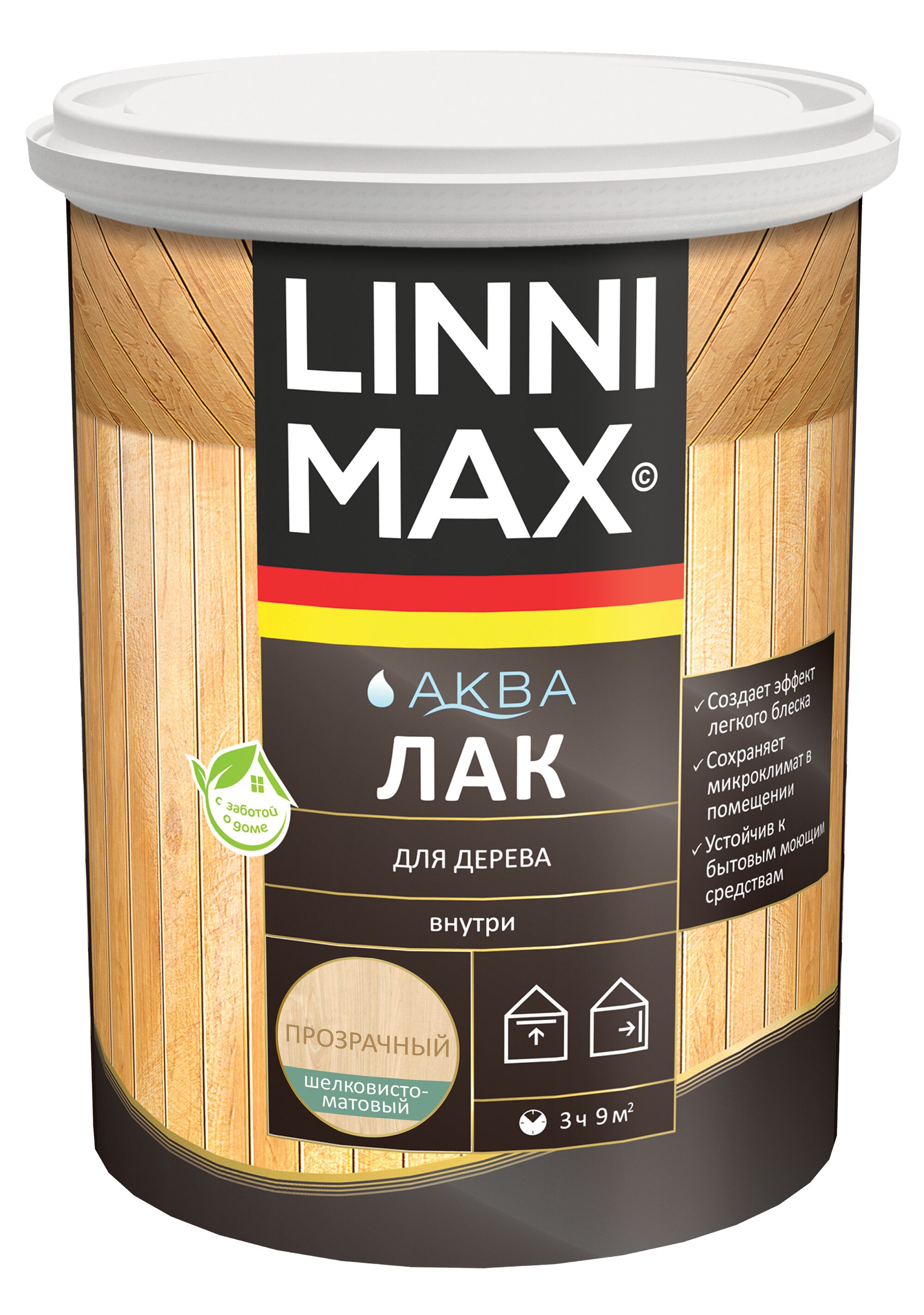Аква Лак для дерева шелковисто-матовый 0,9л акриловый LINNIMAX купить в Санкт-Петербурге