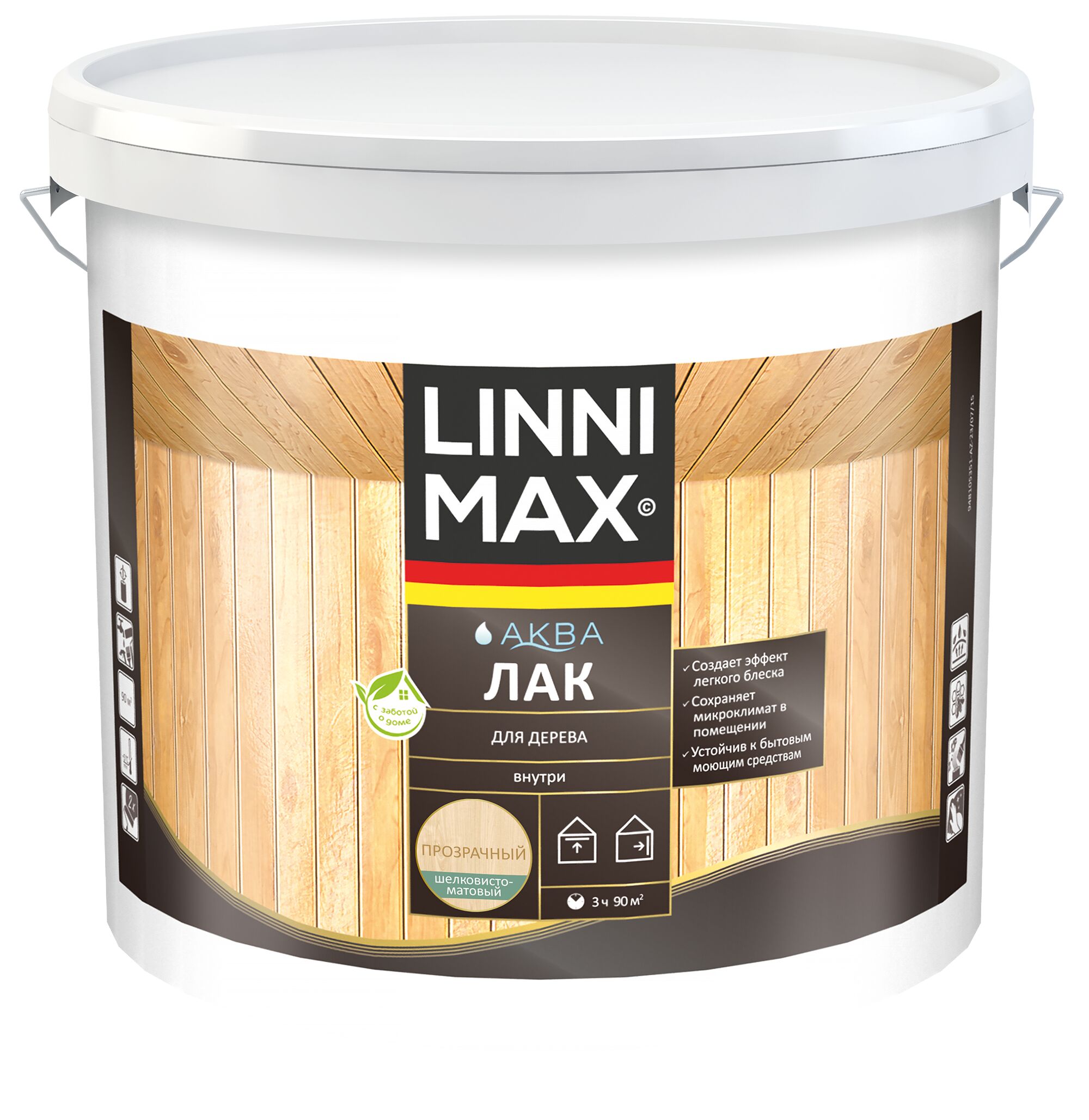 Аква Лак для дерева шелковисто-матовый 9л акриловый LINNIMAX купить в Санкт-Петербурге