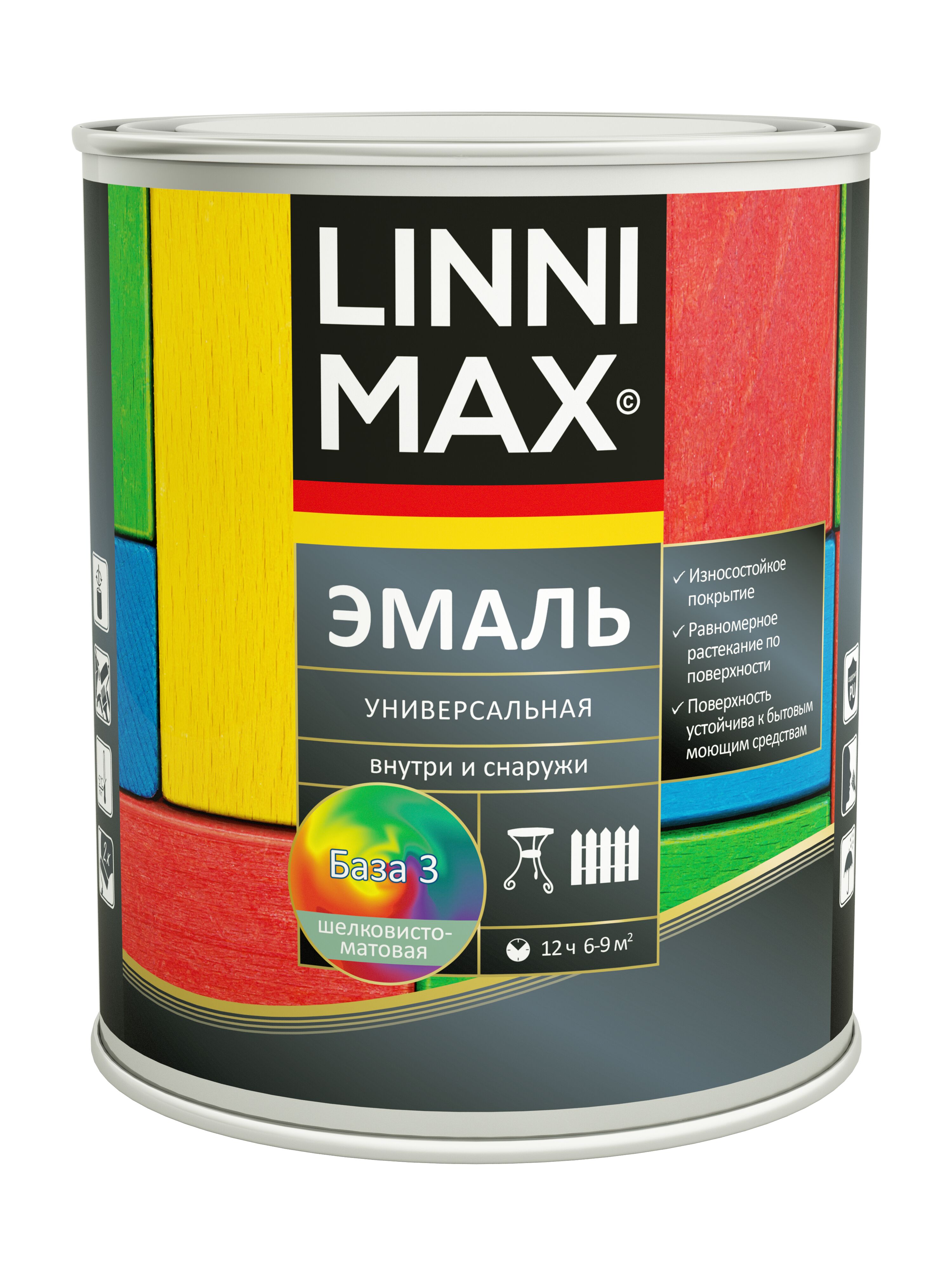Эмаль универсальная шелковисто-матовая 0,69л алкидная База3 LINNIMAX купить в Санкт-Петербурге