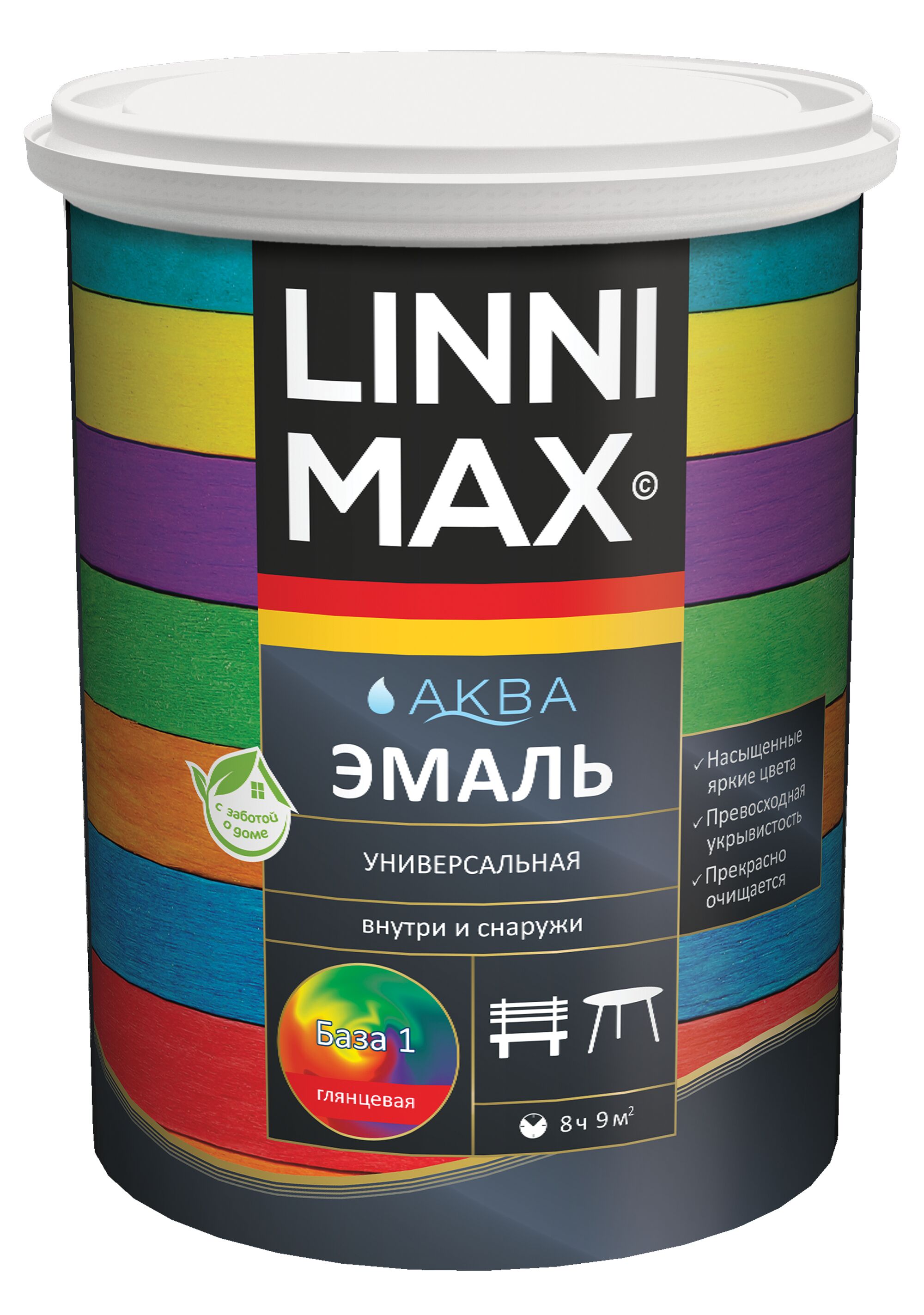 Аква Эмаль универсальная глянцевая 0,9л акриловая База1 LINNIMAX купить в Санкт-Петербурге
