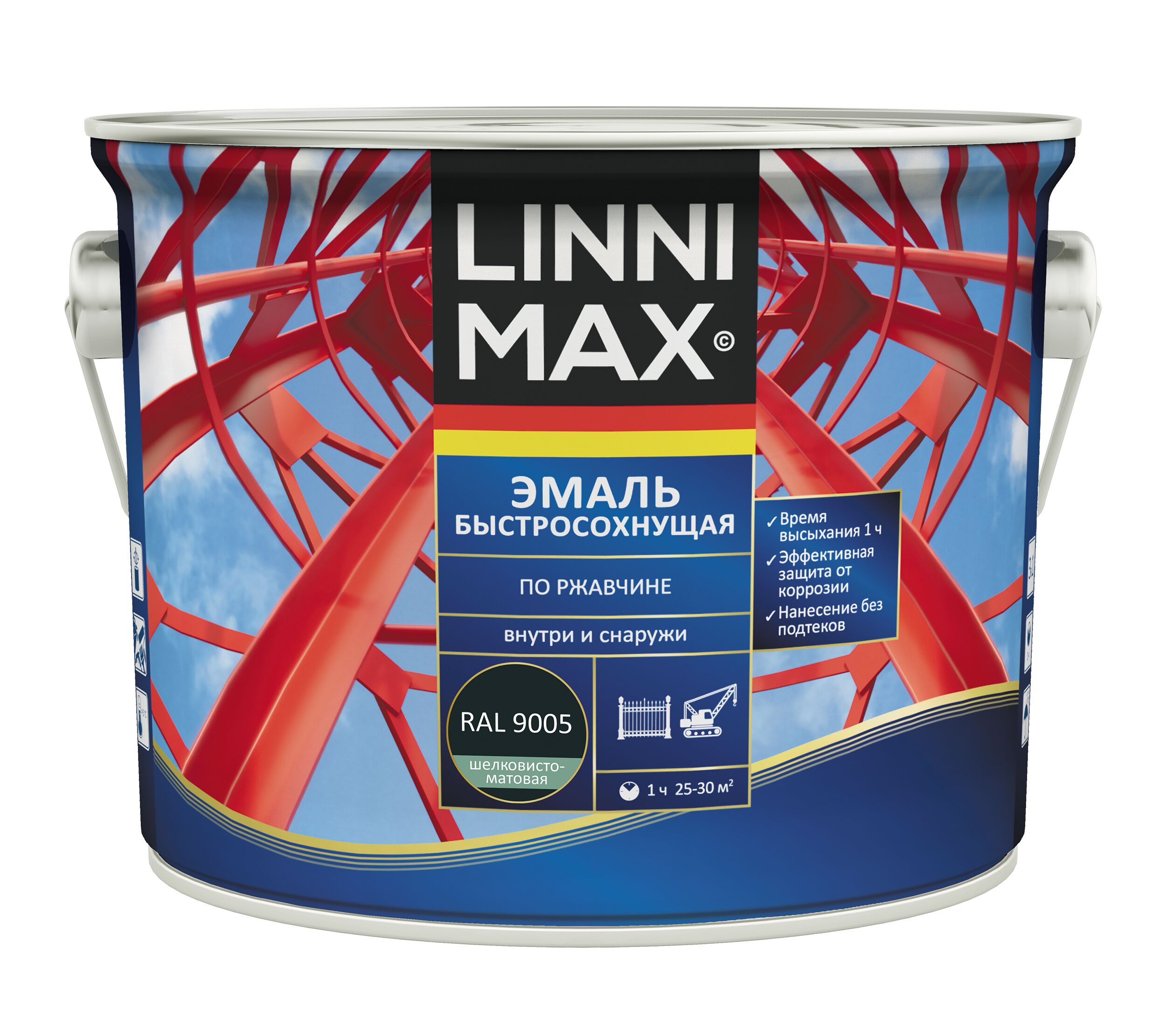 Эмаль быстросохнущая по ржавчине шелковисто-матовая 0,75л алкидная 9005 черный LINNIMAX купить в Санкт-Петербурге