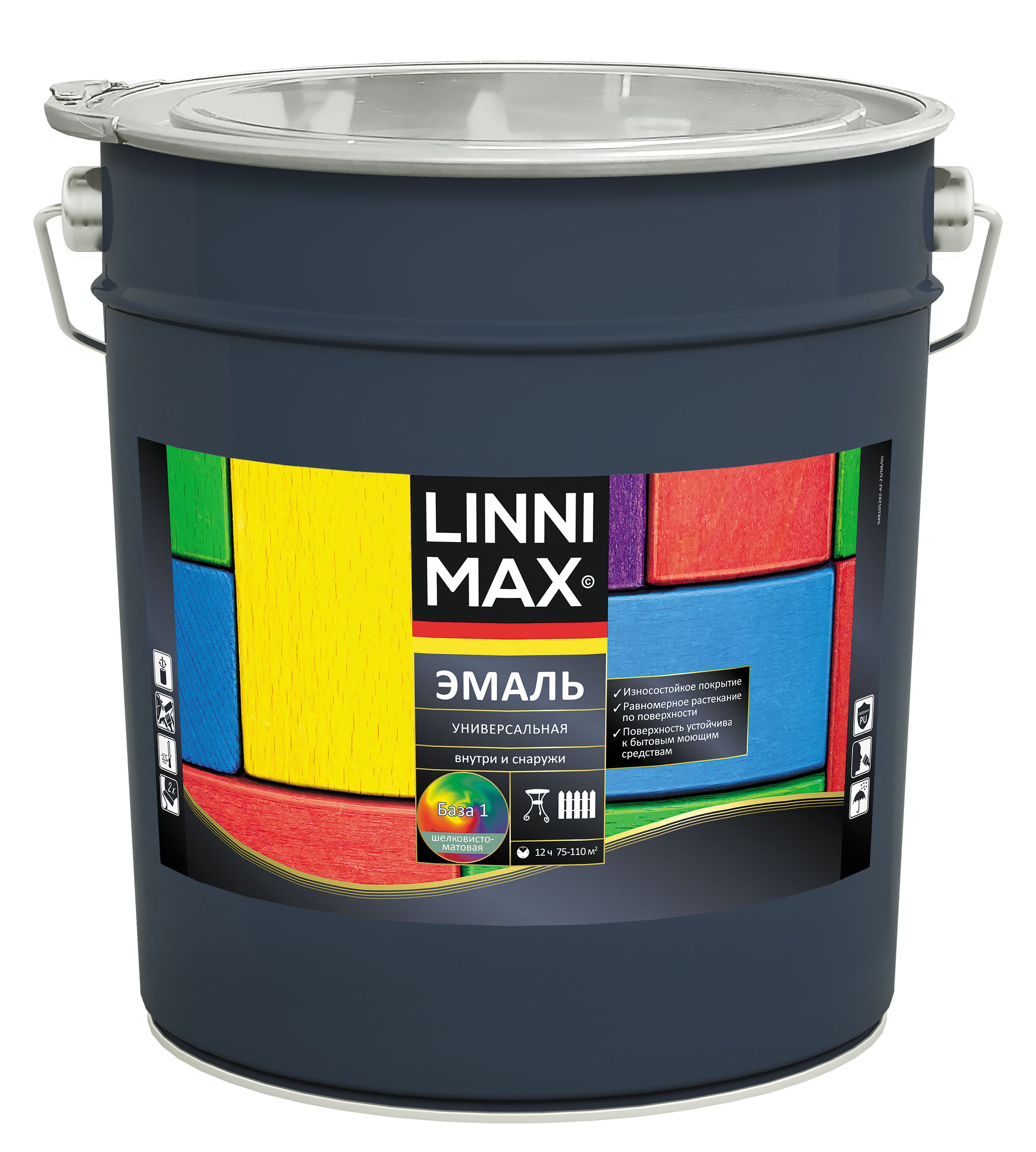 Эмаль универсальная шелковисто-матовая 9л алкидная База1 LINNIMAX купить в Санкт-Петербурге