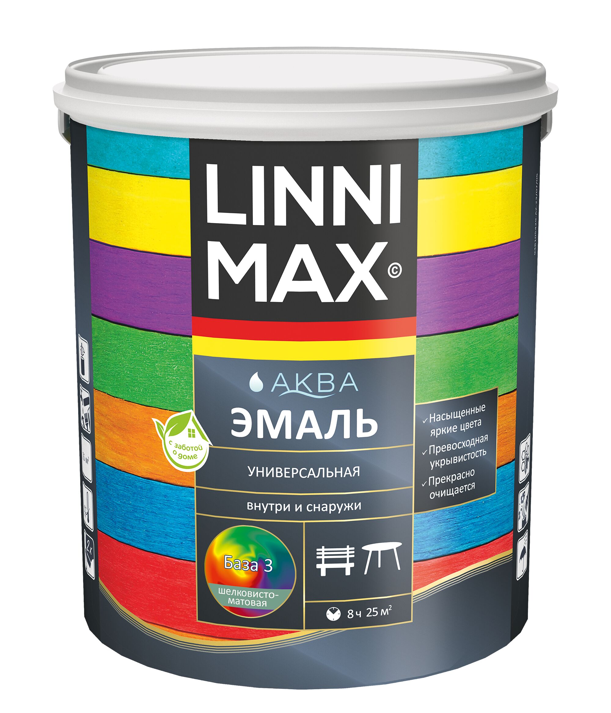Аква Эмаль универсальная шелковисто-матовая 2,35л акриловая База3 LINNIMAX купить в Санкт-Петербурге